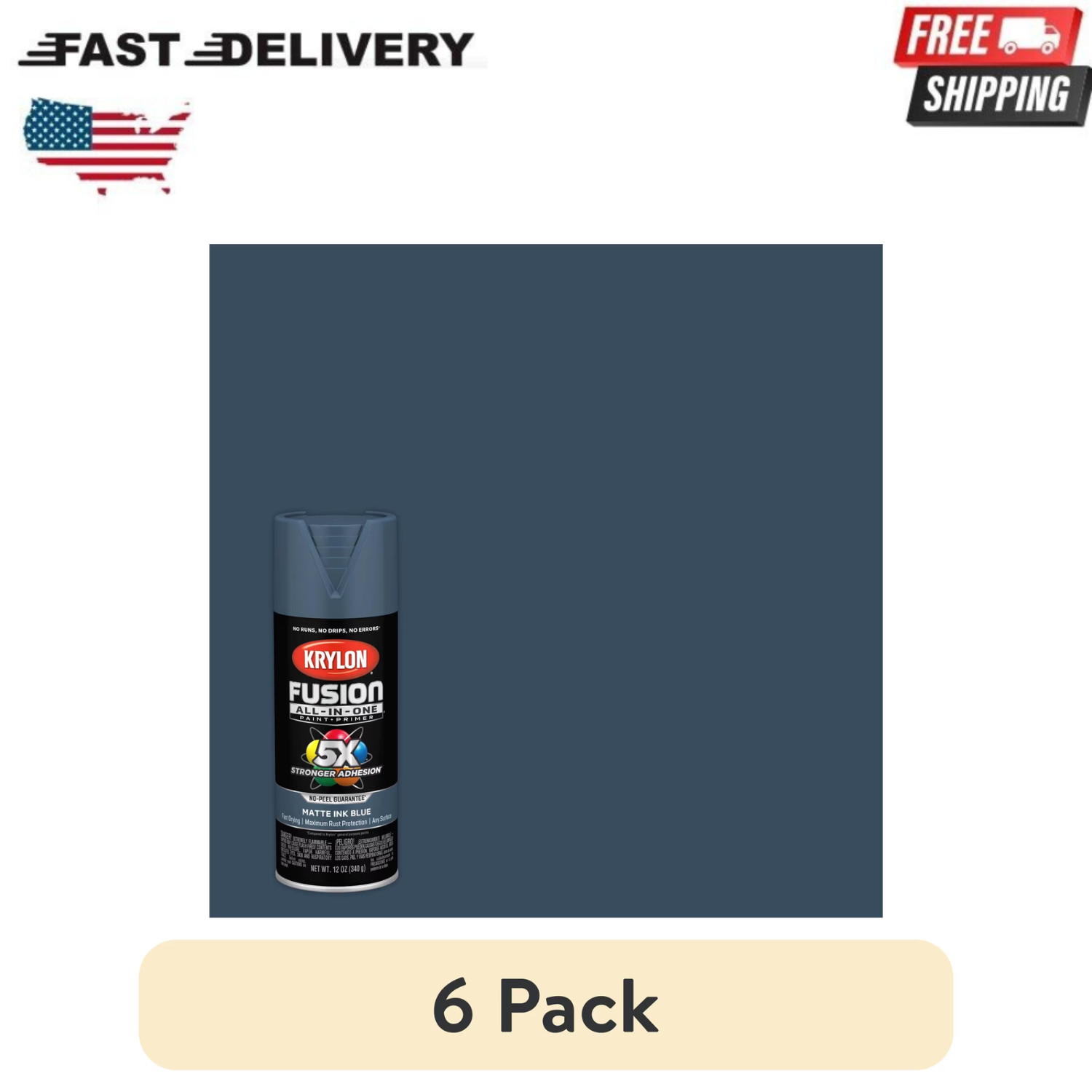 Krylon Fusion All In One Ink Blue Matte Spray Paint 12oz 6 Pack K02758007