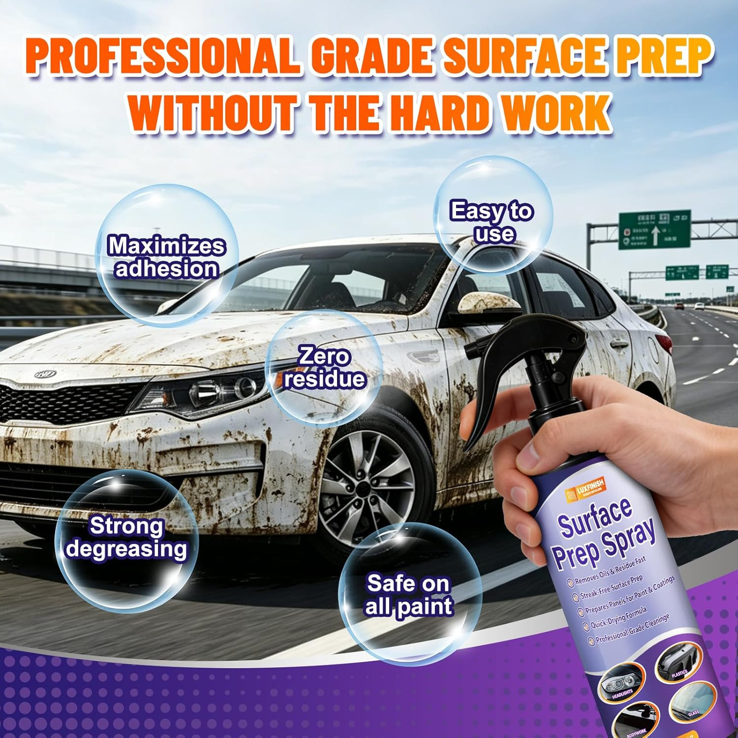 Surface Prep Spray Automotive – Surface Degreaser for Auto Paint Prep, Removes W