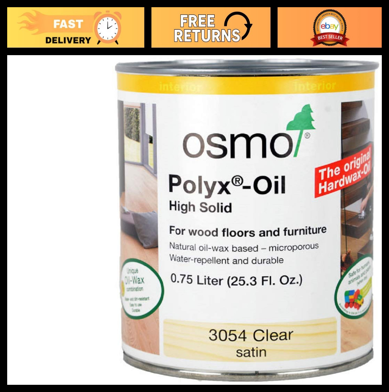 Hard Wax Oil Finish for Wood – 0.75L (25.3 Fl. Oz) – Durable, Water-Resistant Co