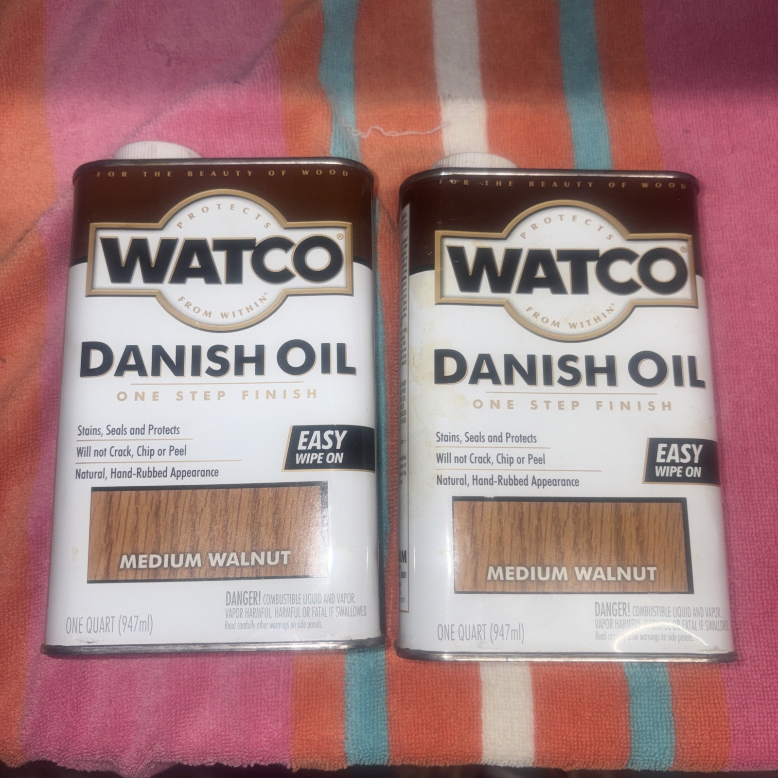 Two Rust-Oleum Watco Danish Oil Wood Finish, Low VOC, Quart, Medium Walnut Lot