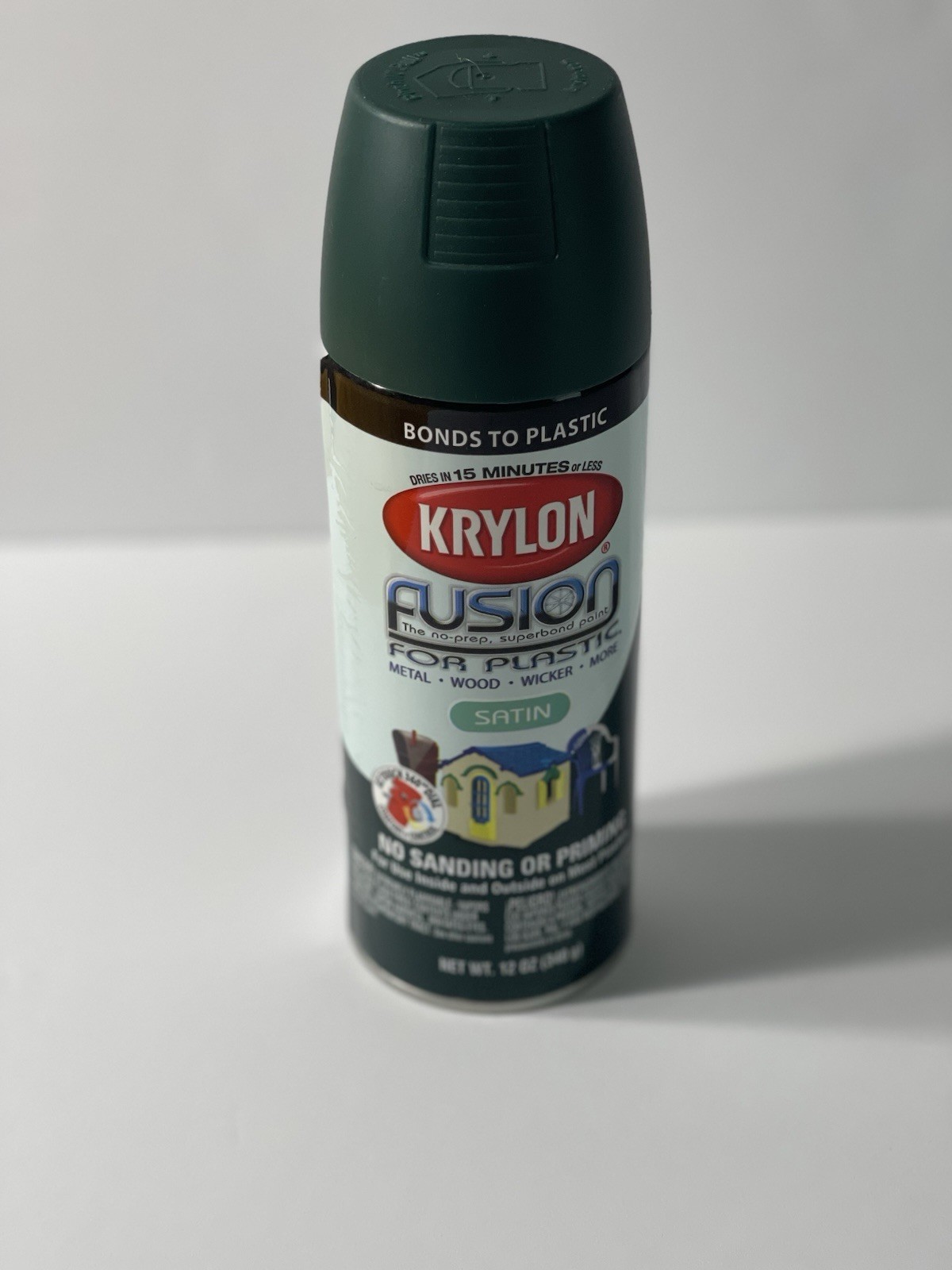 Krylon 2424 Hunter Green Satin Fusion Spray Paint for Plastic Metal Wood 12 oz