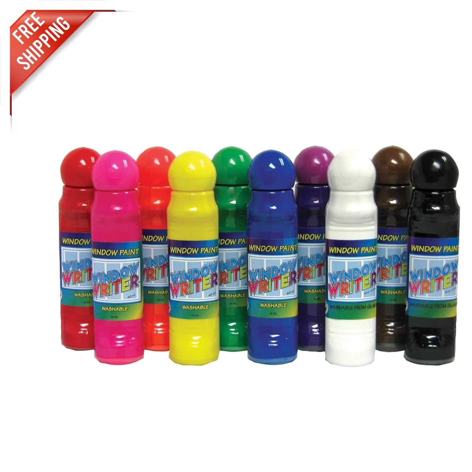 Waterproof Window Writers Paint – 10 Count Assorted Art Colors for Glass & More