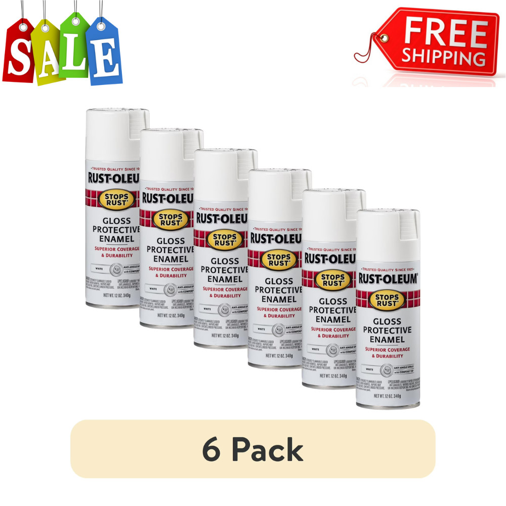 (6 Pack) White, Rust-Oleum Stops Rust Protective Enamel Gloss Spray Paint, 12 oz