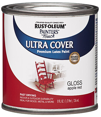 Rust-Oleum 1966-730 Painter’s Touch Ultra Cover Latex Paint, Red Apple, 1/2-Pint