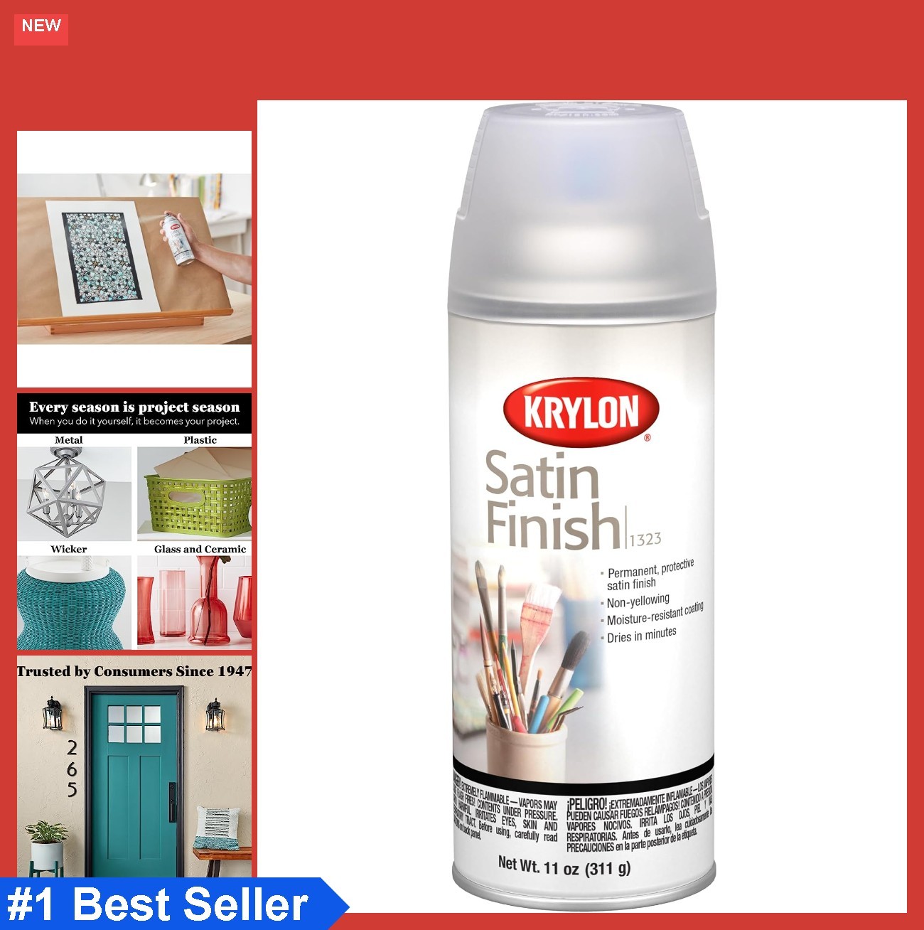 Spray Paint Satin Finish Clear 11 Oz Aerosol Can Non-Yellowing Moisture