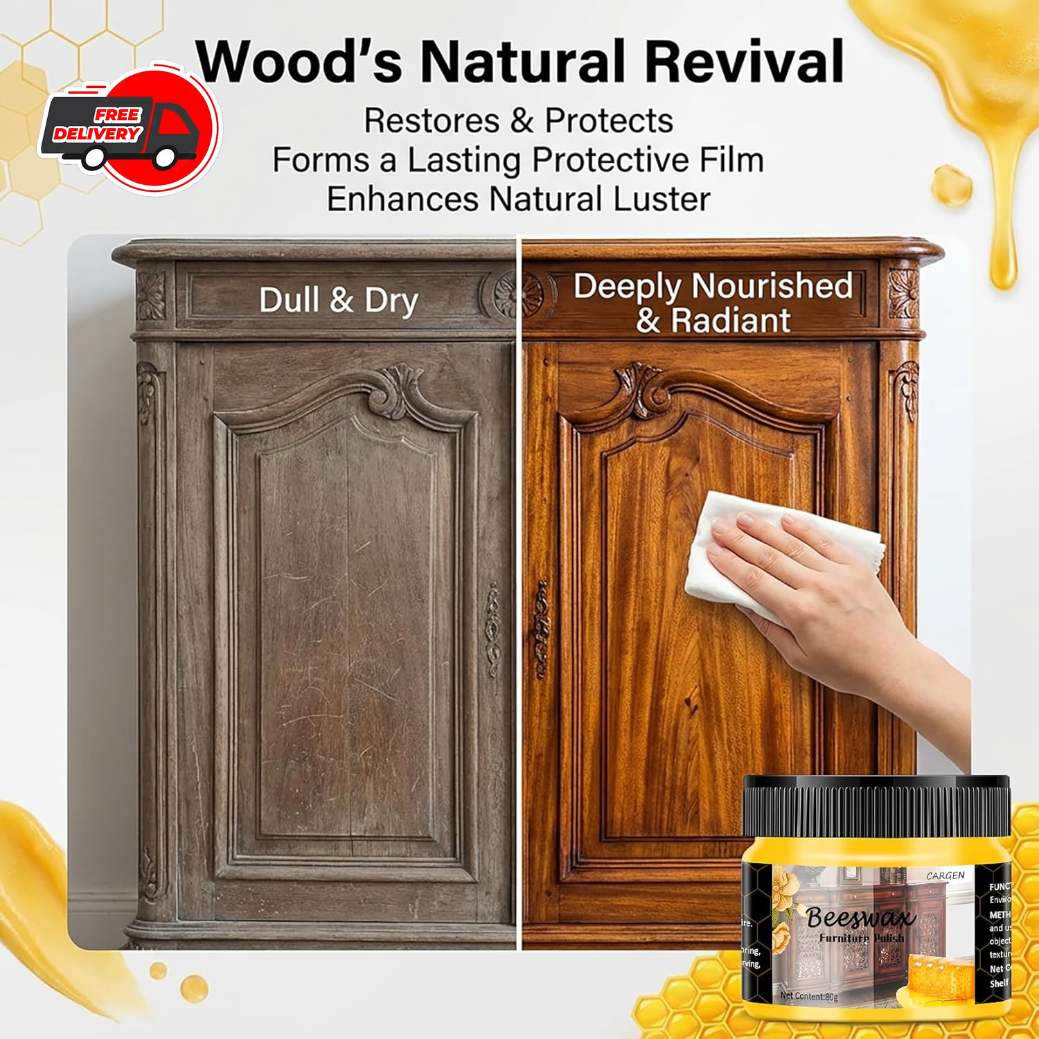 CARGEN Beeswax Furniture Polish, Wood Seasoning Beeswax for Furniture Wood Wax f