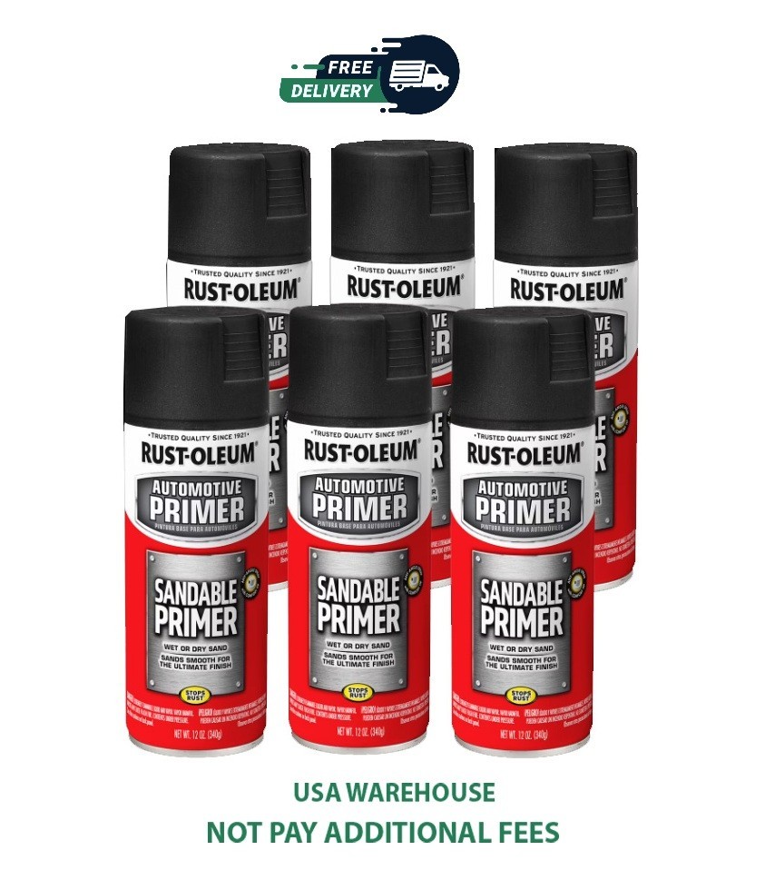 Rust-Oleum Automotive Sandable Primer Spray Black, 12 oz (Pack of 6)