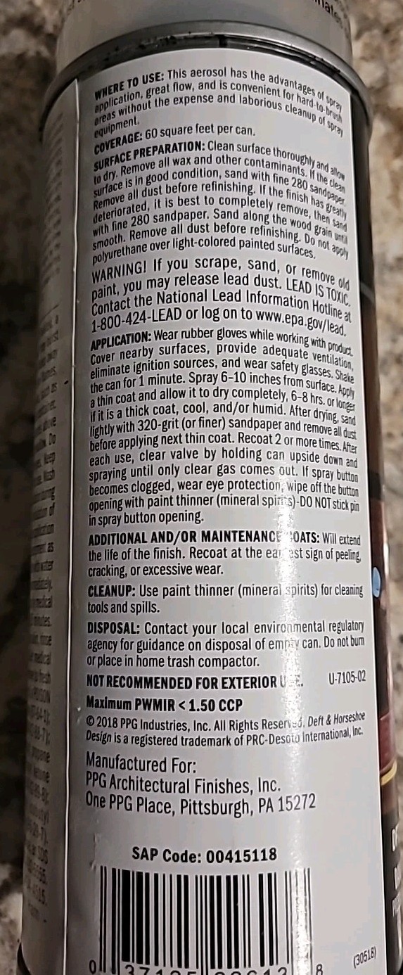 Deft Interior Polyurethane Clear Satin, 11-Oz Aerosol Spray, #DFT226S