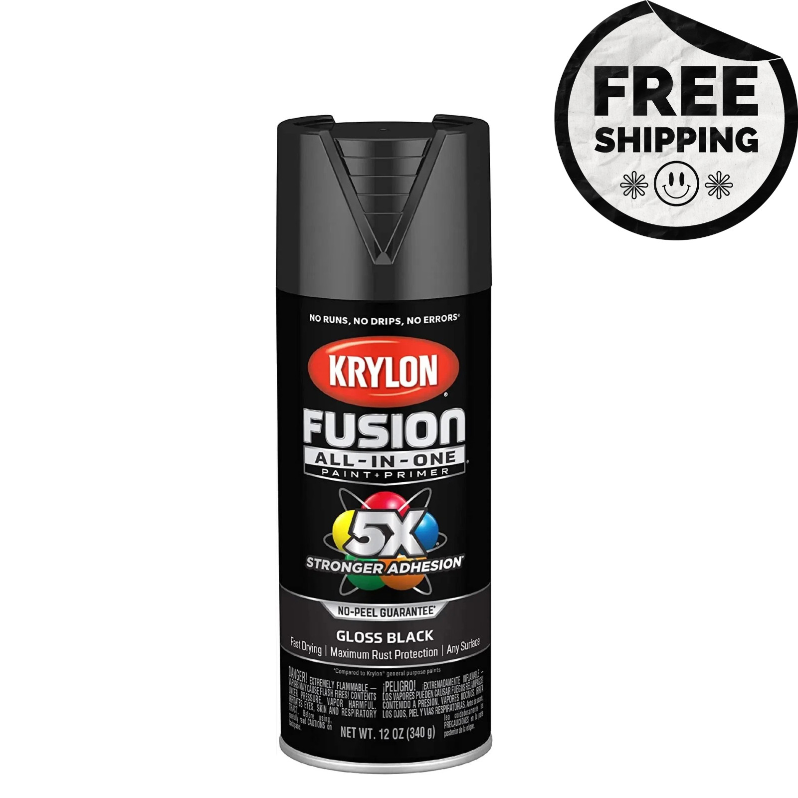 Krylon Fusion All-In-One Spray Paint for Indoor/Outdoor Use, Gloss Black , 12 Oz