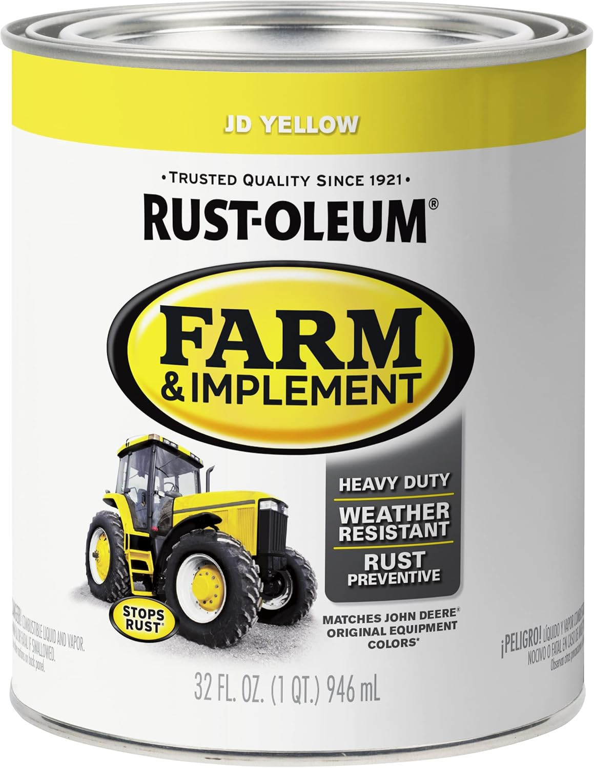 Rust-Oleum John Deere Yellow Farm Equipment Paint Quart Brush On Enamel Finish