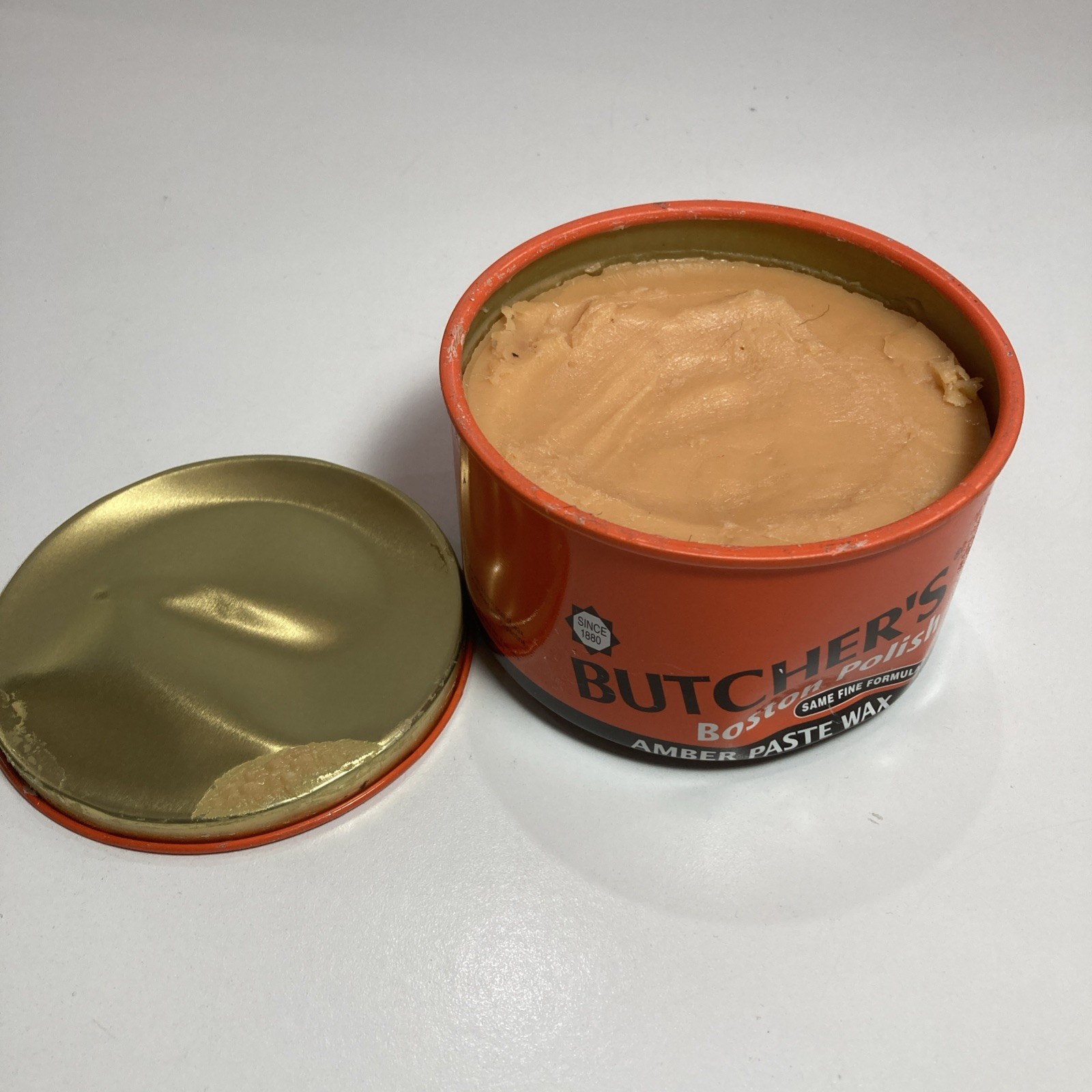 Vintage Butcher’s Boston Polish Amber Paste Wax 16 oz 90% FULL Tin Can