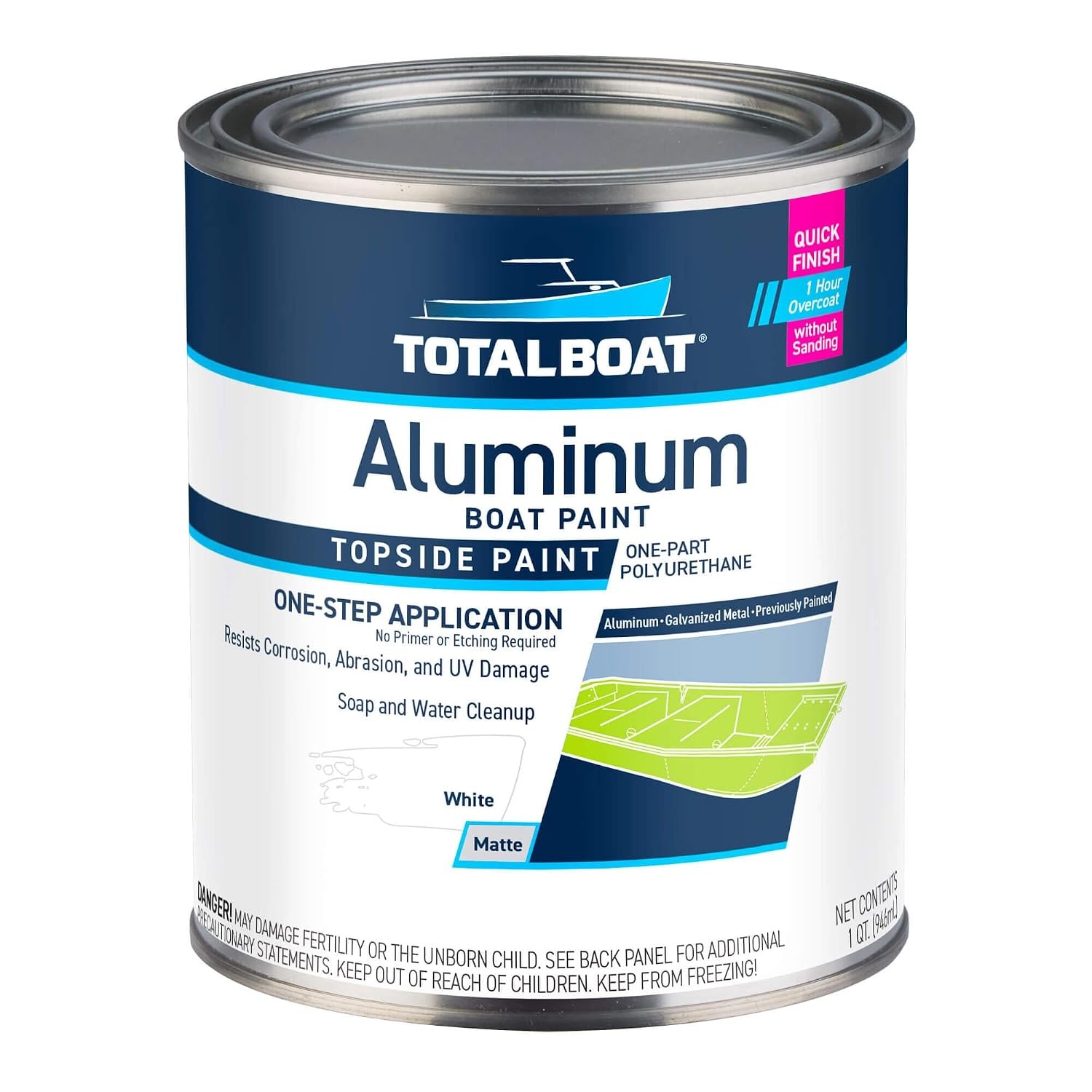 Quart White Fast Drying Aluminum Boat Marine Paint