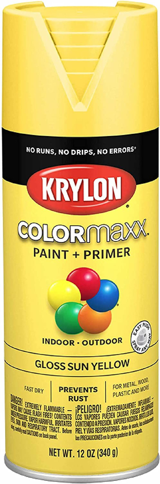K05541007 Colormaxx Spray Paint and Primer for Indoor/Outdoor Use, Gloss Sun Yel