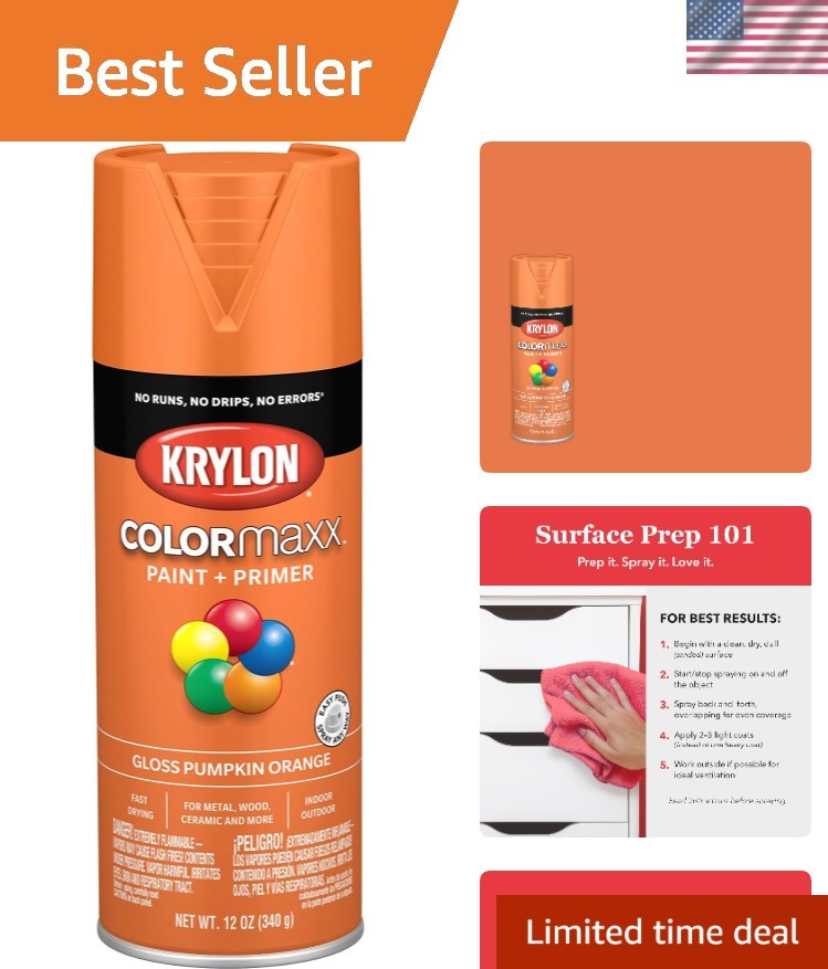 12 Oz. Krylon ColorMaxx Gloss Spray Paint – Rust Resistant Pumpkin Orange Finish