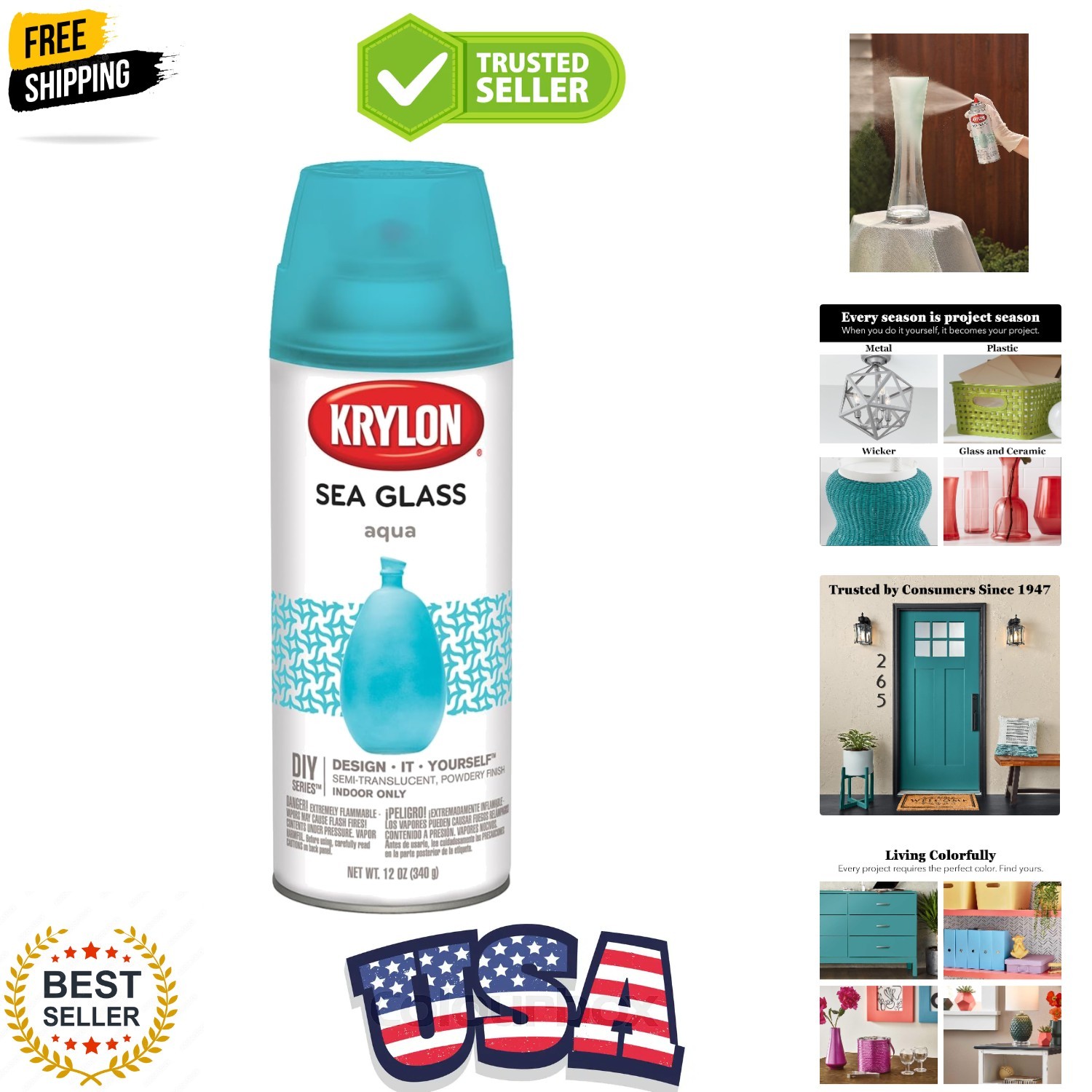 K09057007 Sea Glass Spray Paint, Aqua, 12 Ounce