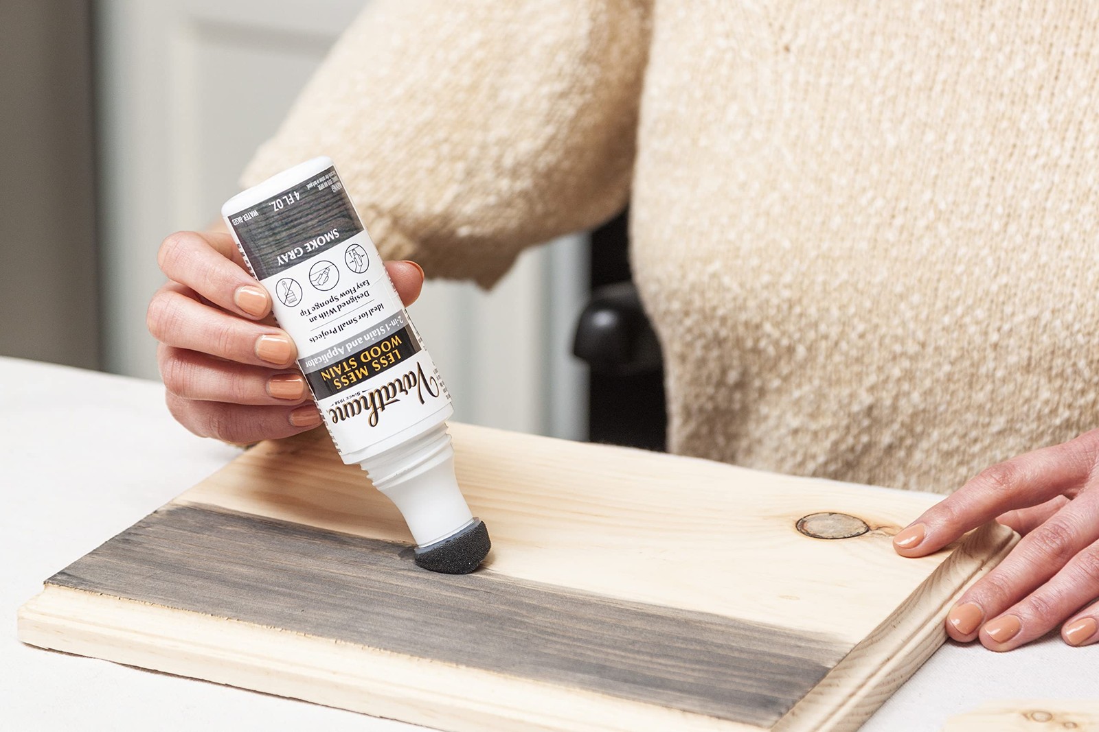 368033 Less Mess Wood Stain and Applicator, 4 oz, Smoke Gray