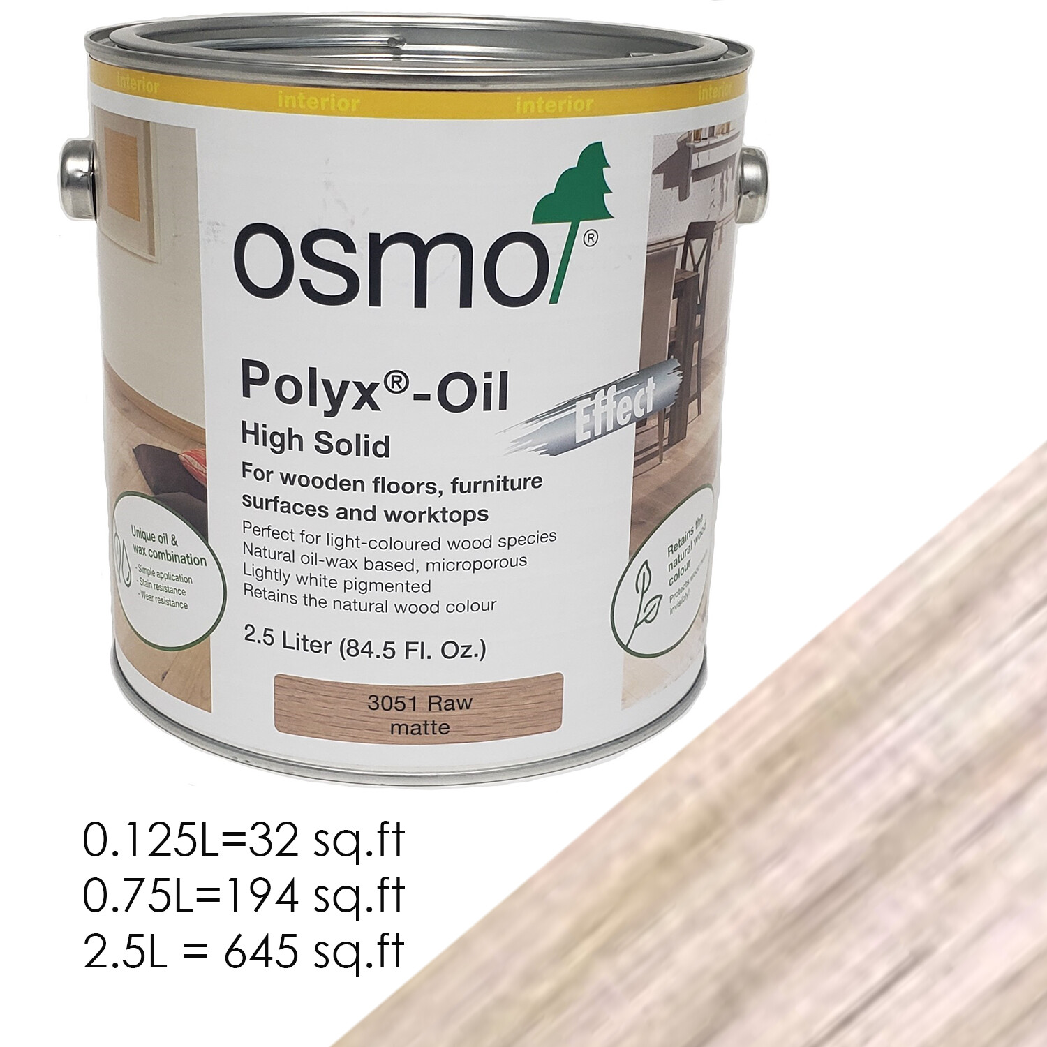 OSMO 3051 Polyx Oil RAW MATTE Wax Interior Water Repellent Wood Finish