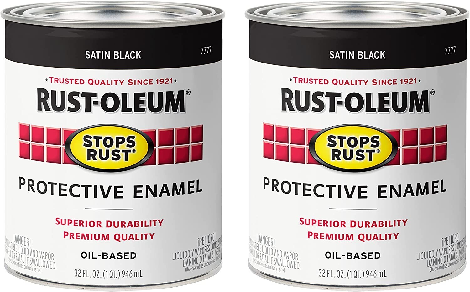 Rust-Oleum 7777502 Protective Enamel Paint Stops Rust, 32oz, Black Satin Finish