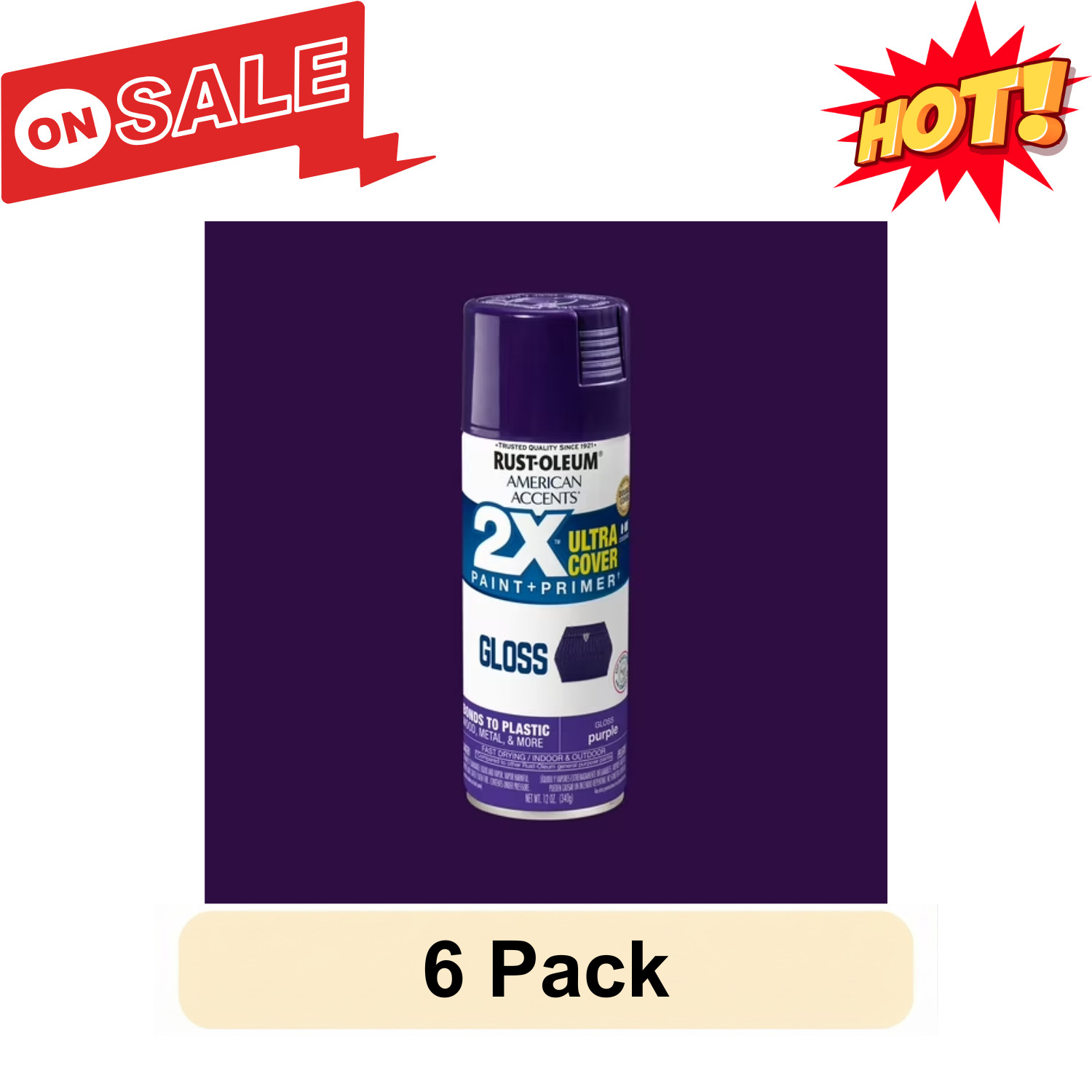 6 Pack Rust-Oleum American Accents 2X Ultra Cover Gloss Purple 327899 12oz