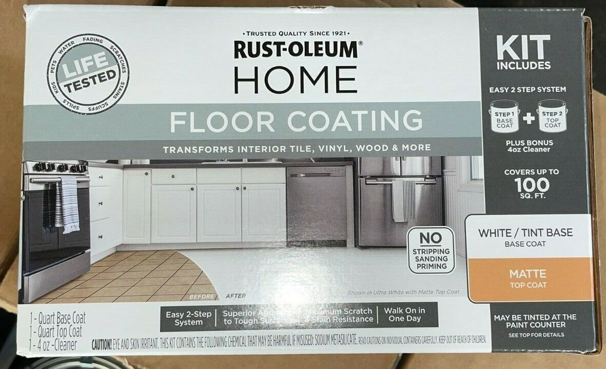 Rust Oleum Home Floor Coating Kit – White Tint Base – Base Coat -Matte Top Coat