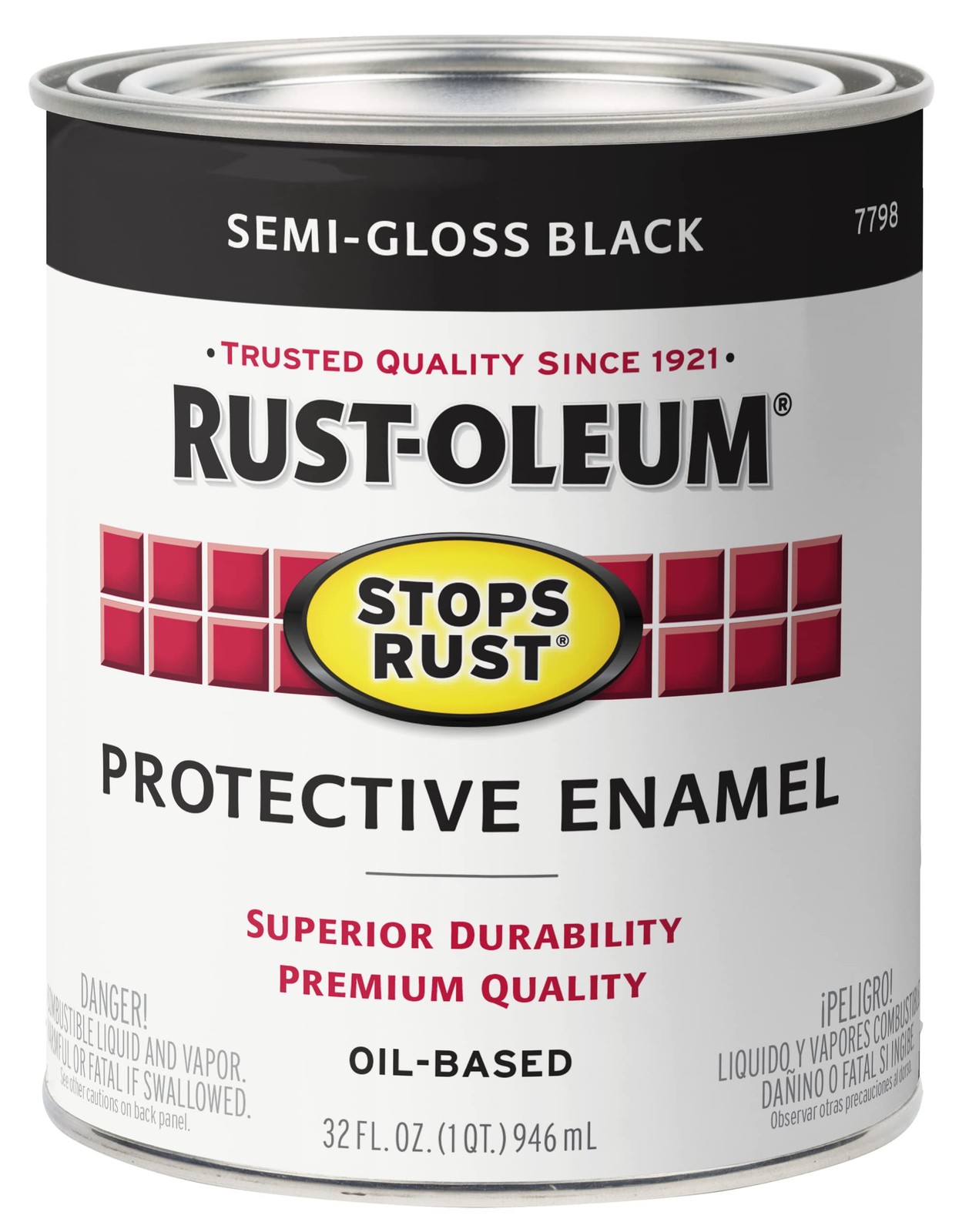 Rust-Oleum 7798502 Stops Rust Brush On 32 Fl Oz (Pack of 1), Semi-Gloss Black