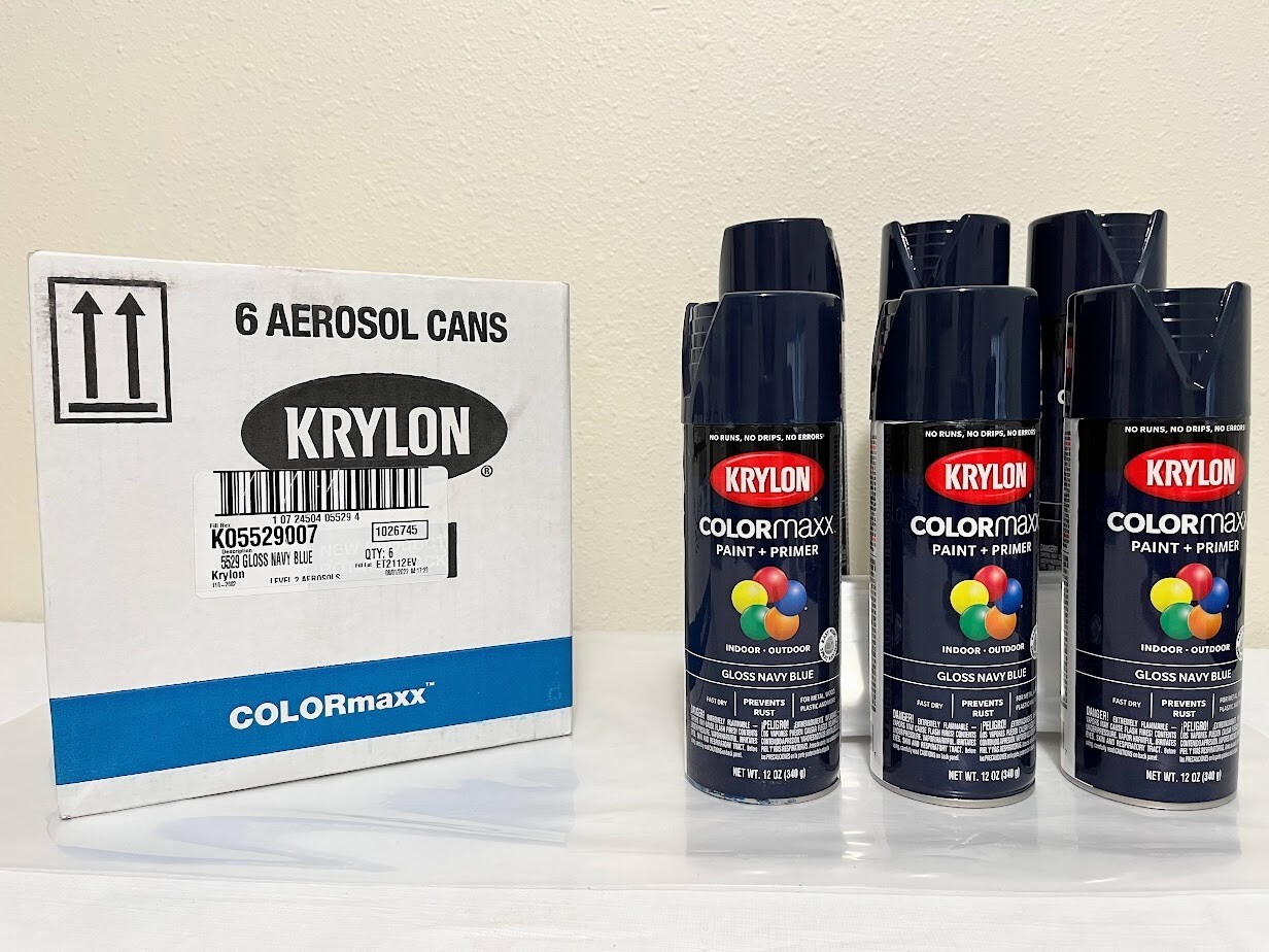 6 X Krylon COLORmaxx ~ Gloss Navy Blue ~ Spray Paint # 5529 Factory Case