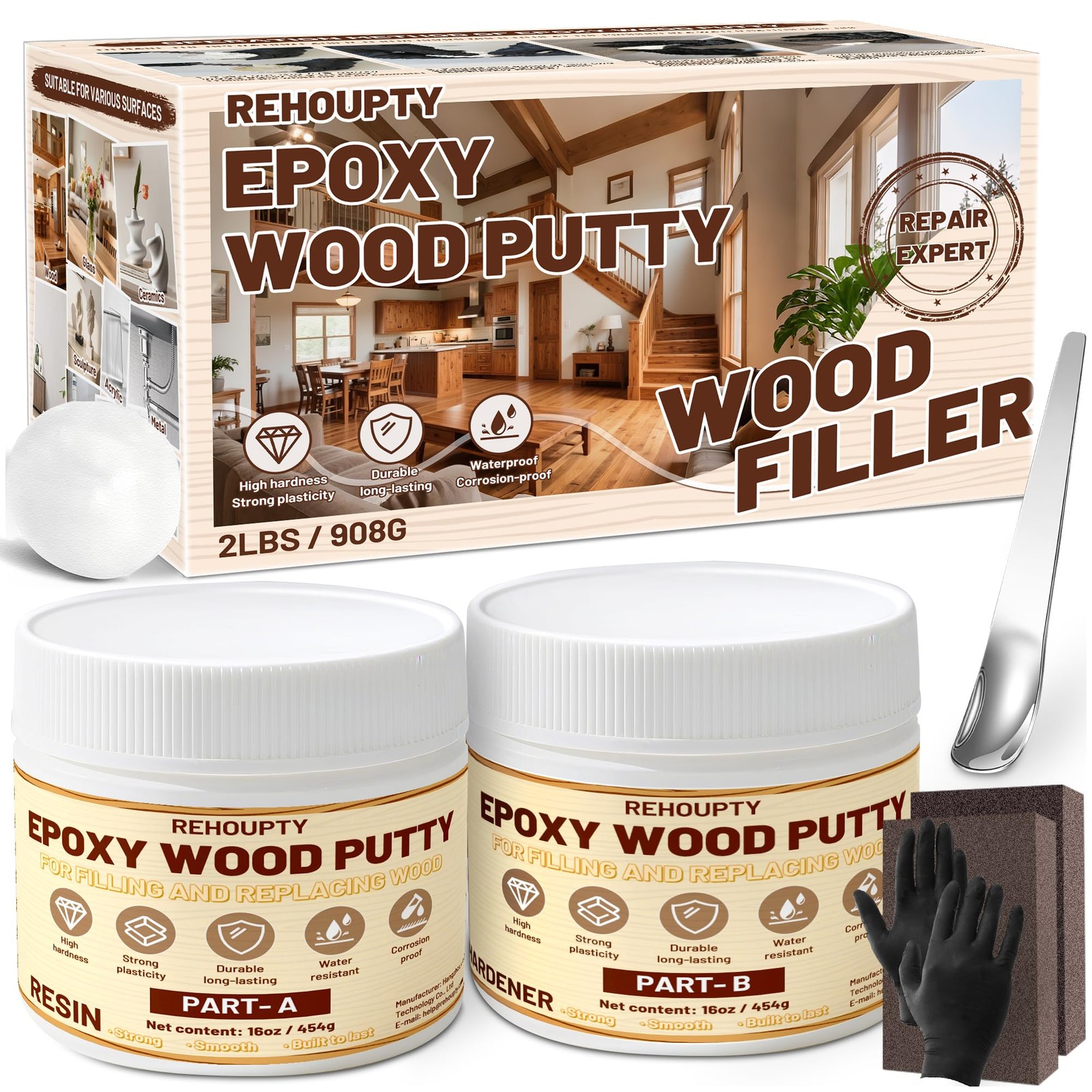 Epoxy Wood Putty Filler Kit, High Capacity Strength & Repair White