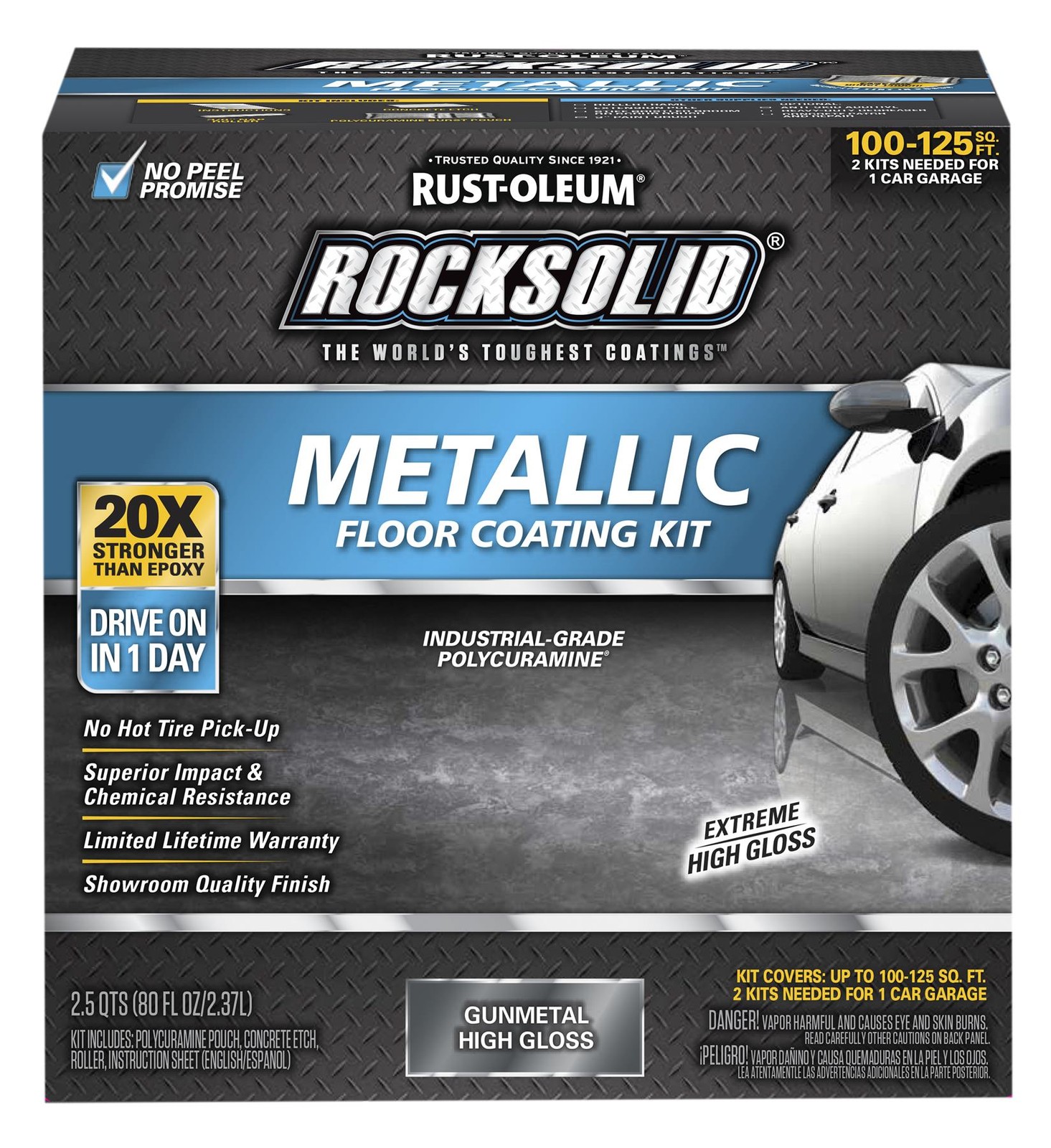 RockSolid Metallic Floor Coating Kit, Gun Metal, High Gloss, 80 Oz – 299743