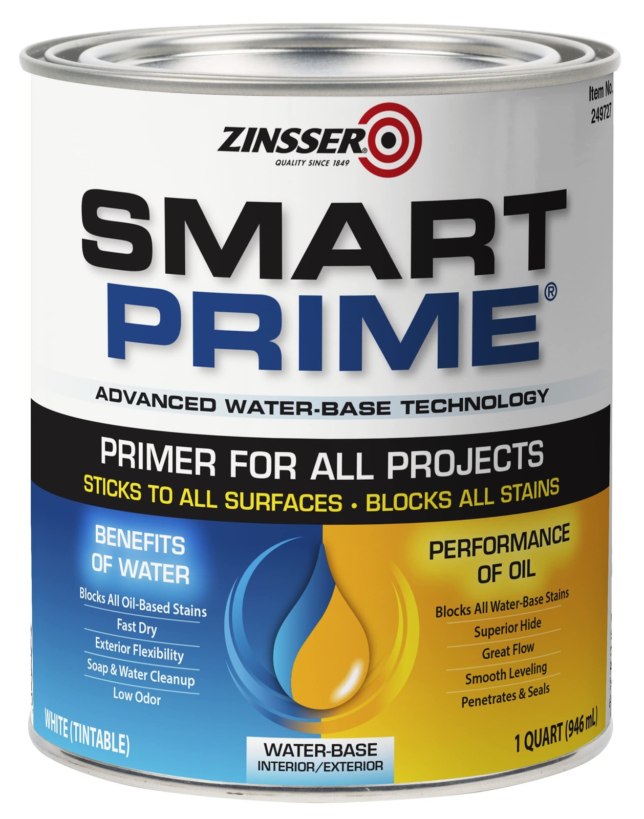 ZINSSER 1 qt 249727 White, Smart Prime Water-Based Interior/Exterior Primer/Seal