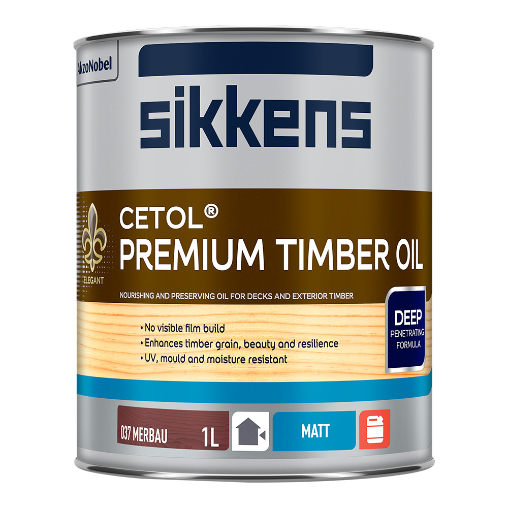 Sikkens Cetol Premium Timber Oil – 1L MERBAU 037 Timber Decking Oil dented cans