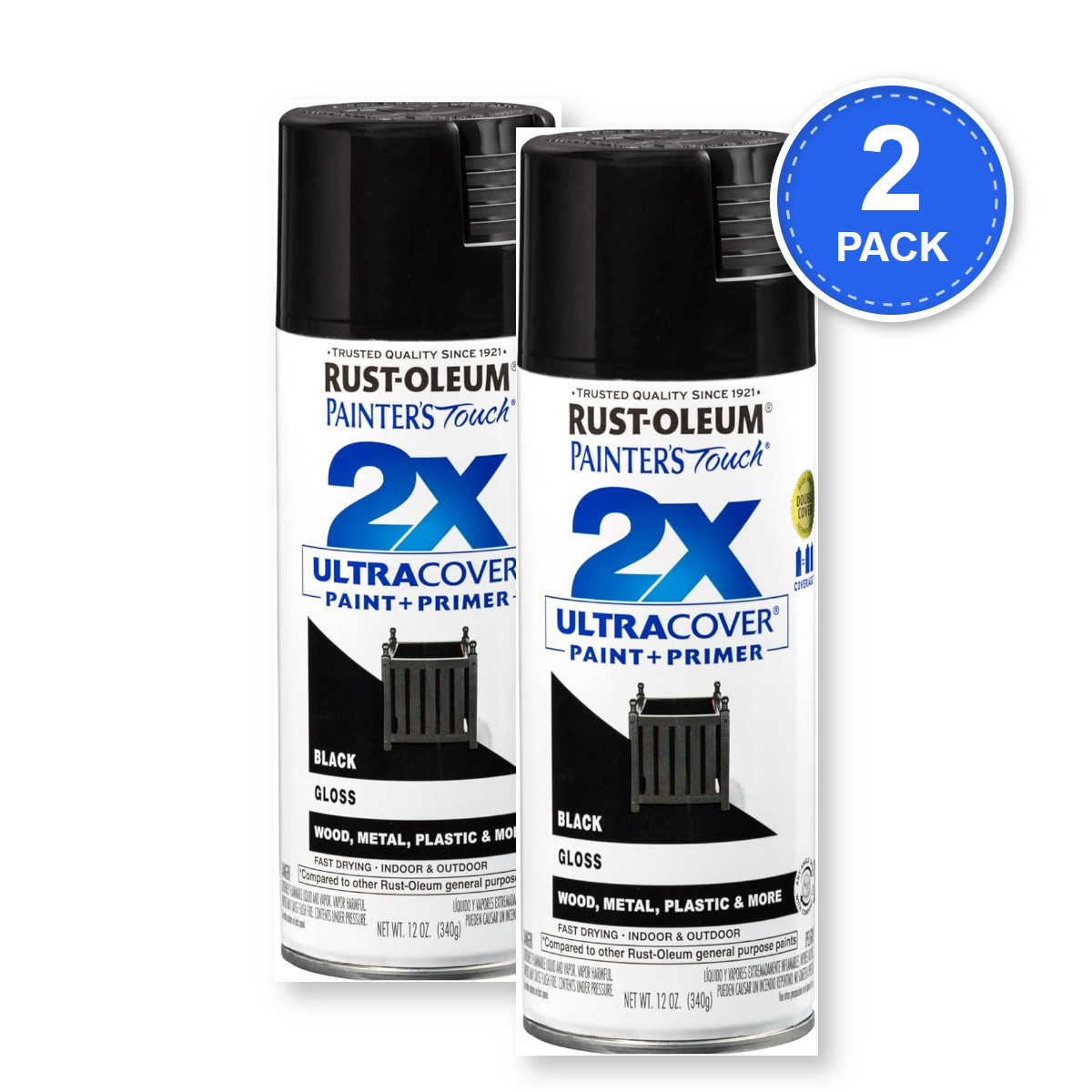 Rust-Oleum Painter’s Touch 2X Gloss Black Spray Paint 12oz 6-Pack Indoor/Outdoor