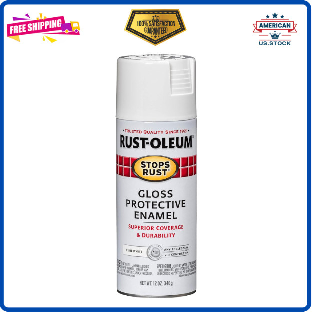 Rust-Oleum Stops Rust Protective Enamel Gloss White Spray Paint 12 oz. USA