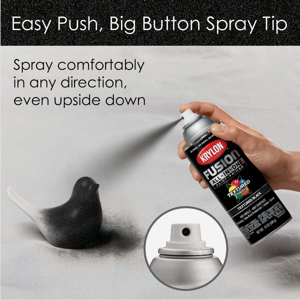 Fusion Primer and Spray Paint, Textured, Black, 12 oz, Aerosol Can