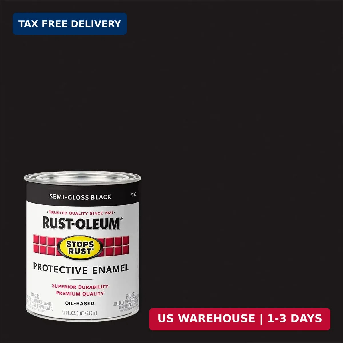 Rust-Oleum 7798502-2PK Stops Rust Brush Paint, Quart, Semi-Gloss Black
