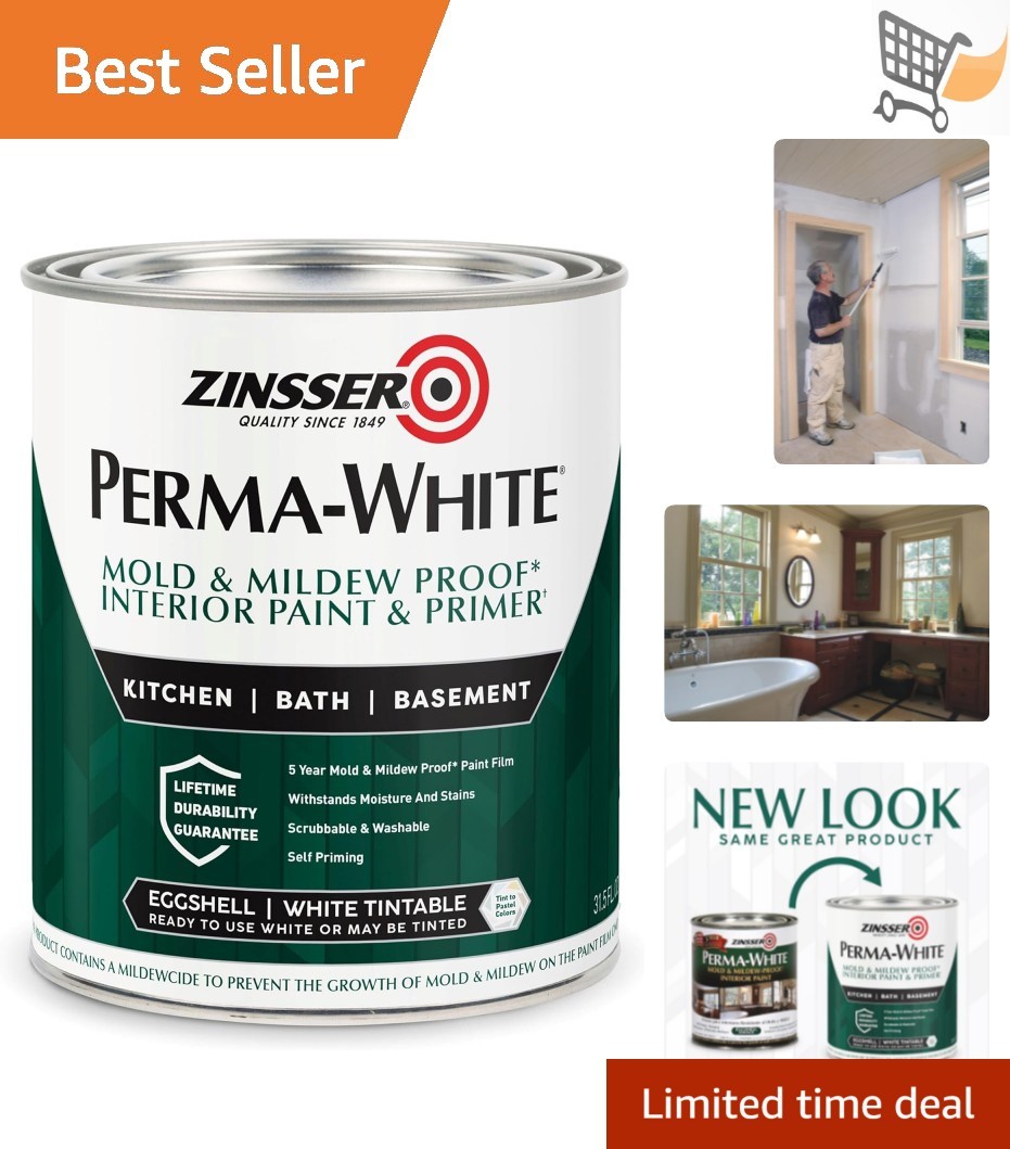 Mold & Mildew Proof Interior Paint Quart Eggshell White Waterproof