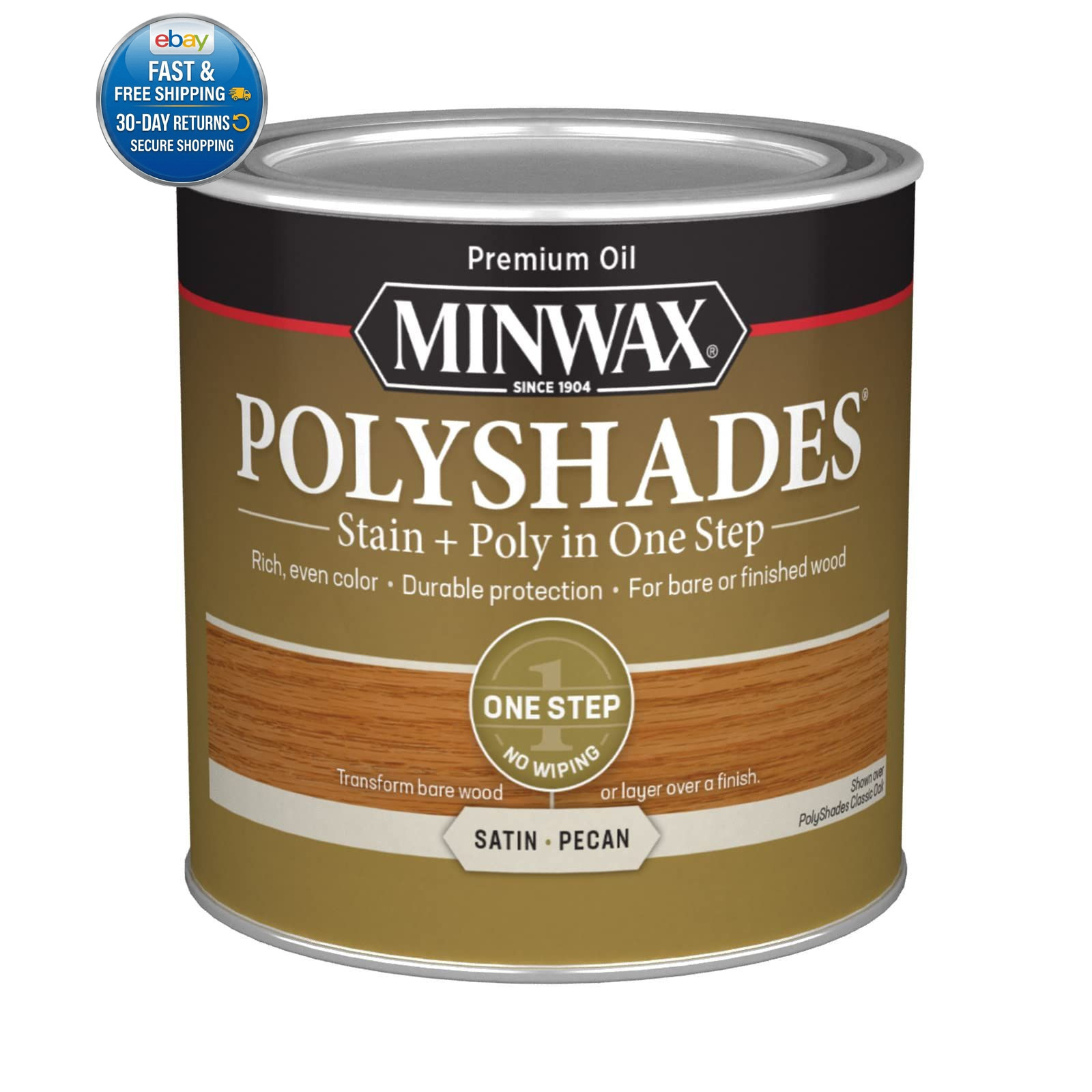 PolyShades Wood Stain + Polyurethane Finish – ½ 0.25 Quart, Pecan