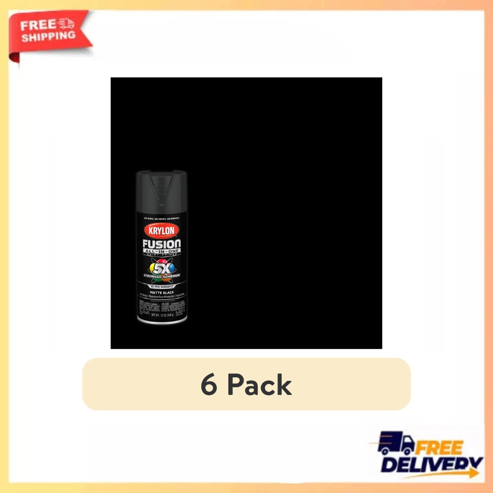 Krylon K02754007 Krylon Fusion All-In-One Black Matte 12 oz Spray Paint (6 pack)