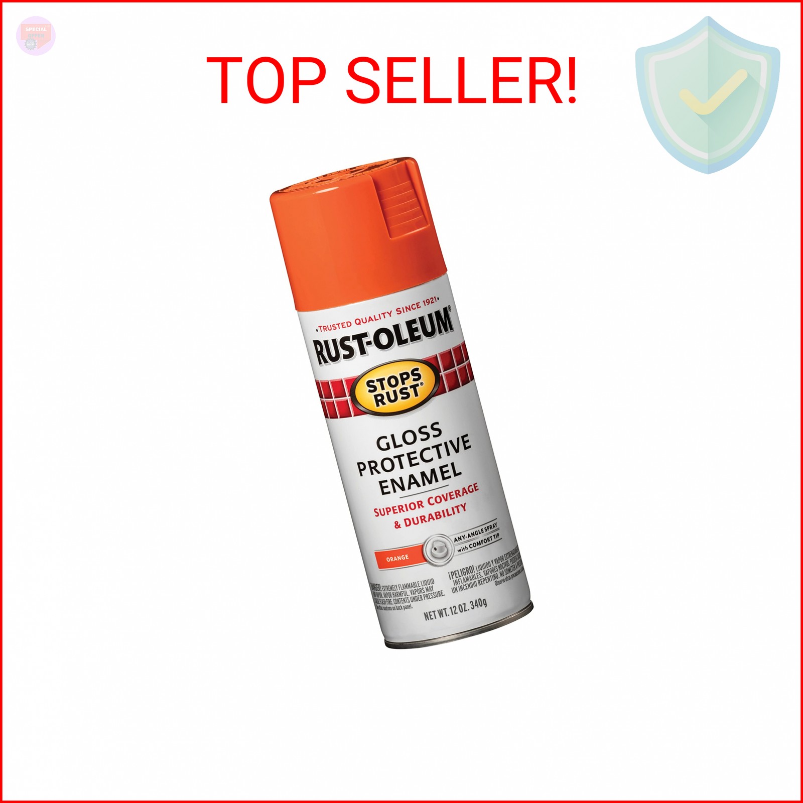 Rust-Oleum 214084 Stops Rust Spray Paint, 12 oz, Gloss Orange