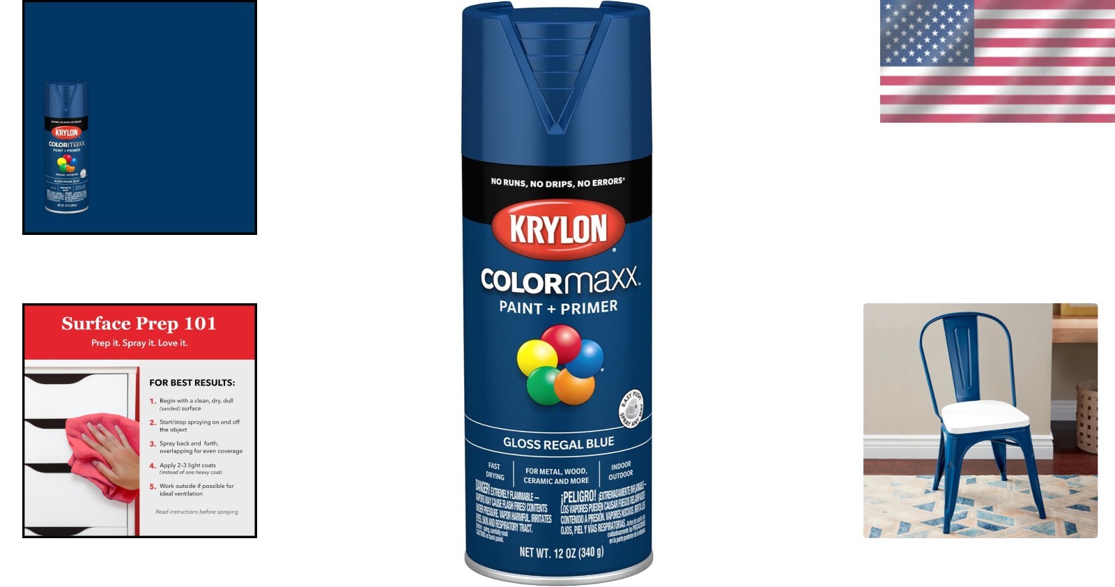 Acrylic Spray Paint & Primer, 12oz Gloss Regal Blue – Versatile Rust Protection