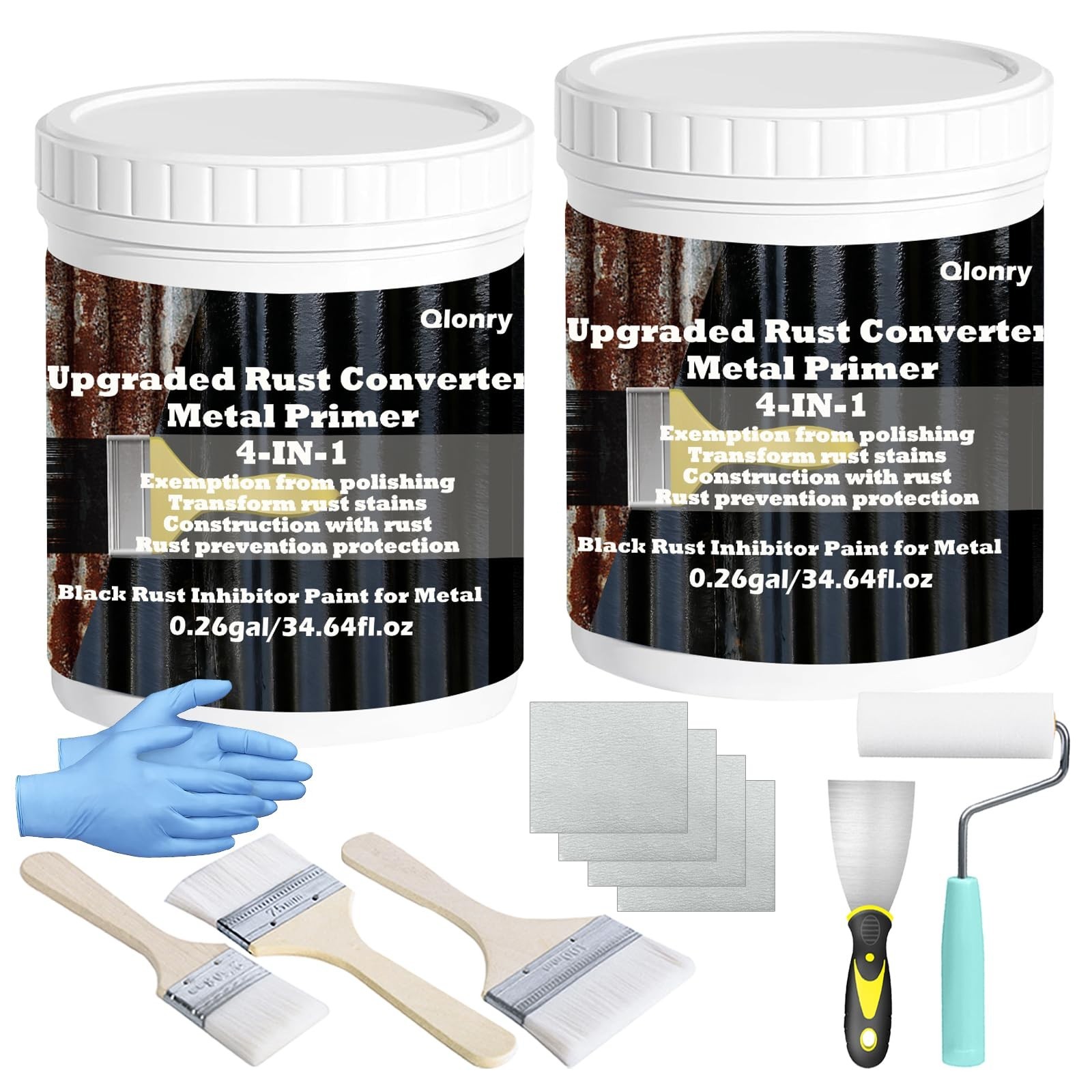 4-in-1 Rust Converter & Metal Primer, 0.52 Gal Black Rust Inhibitor Paint, Heat