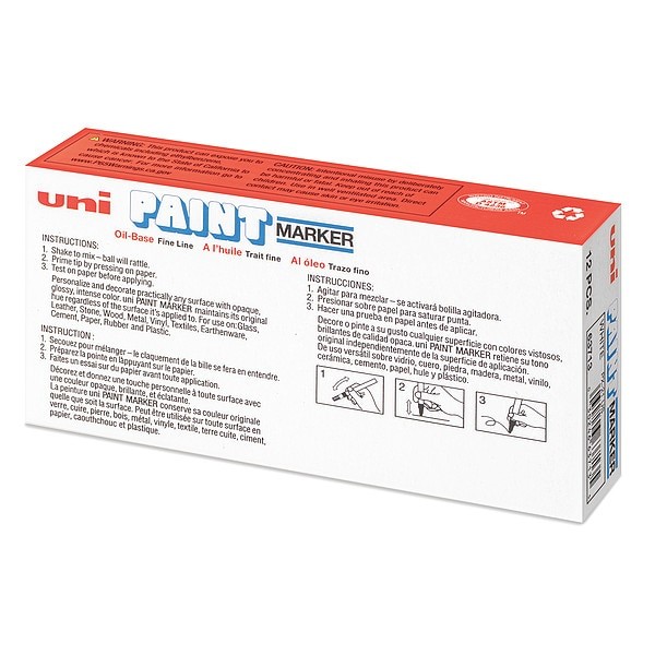 Uni-Paint 63713 Permanent Marker, Fine Tip, White Color Family, Paint, 12 Pk