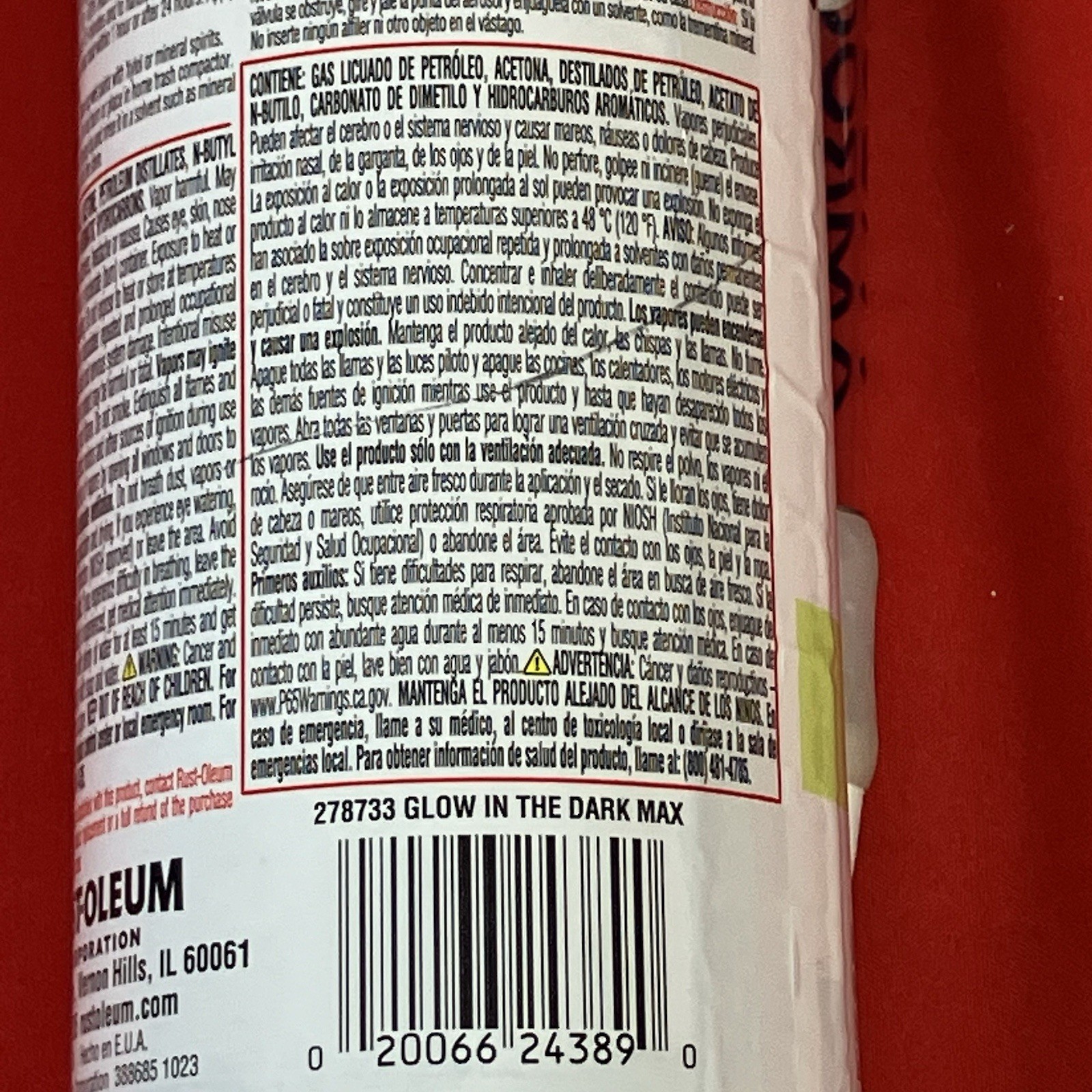 1 – 10oz Rust-Oleum / Spray Paint / Glow in The Dark MAX / 278733 / Halloween