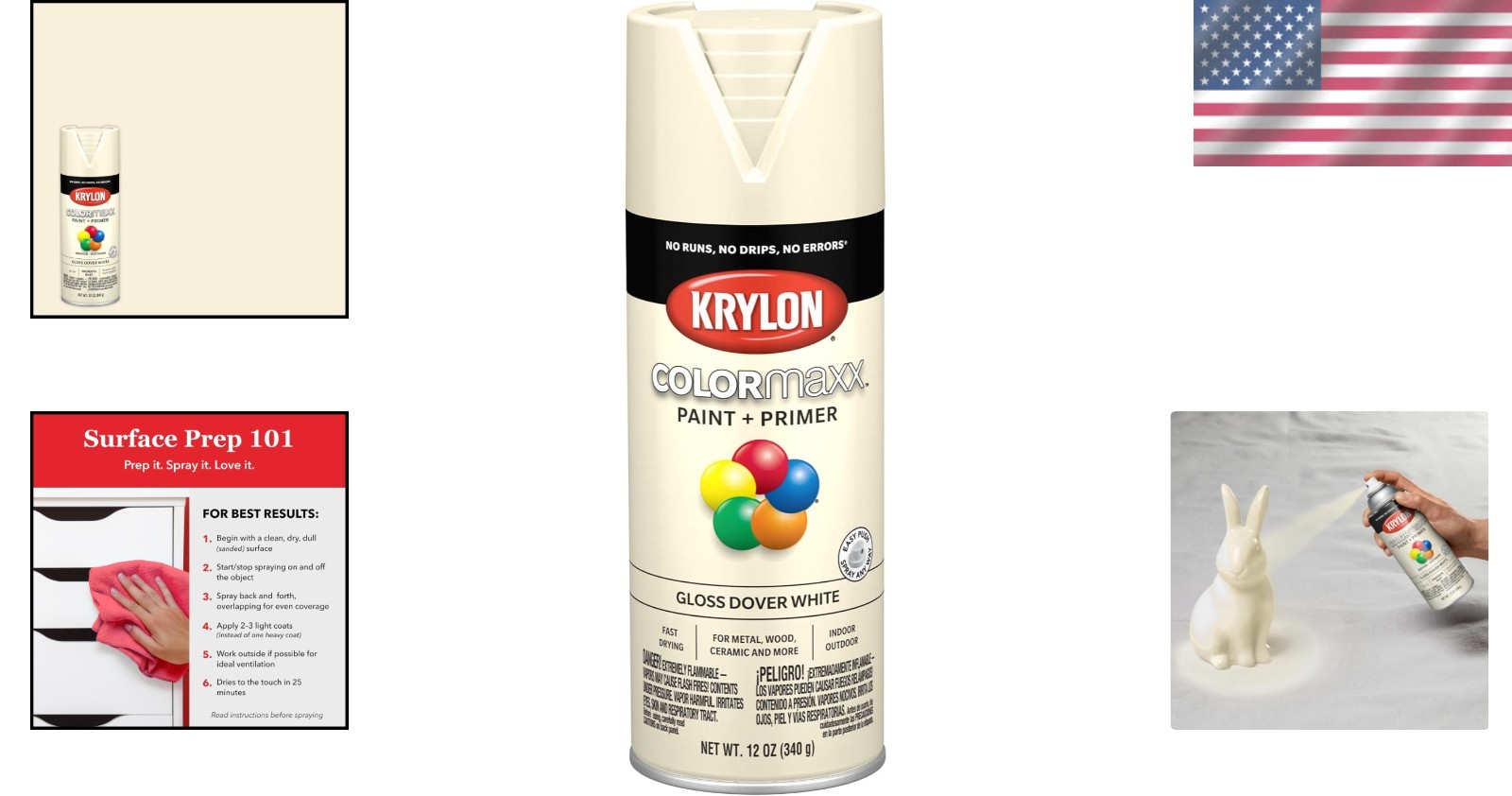 COLORmaxx Gloss Dover White Spray Paint & Primer, 12oz – Fast-Drying & Durable