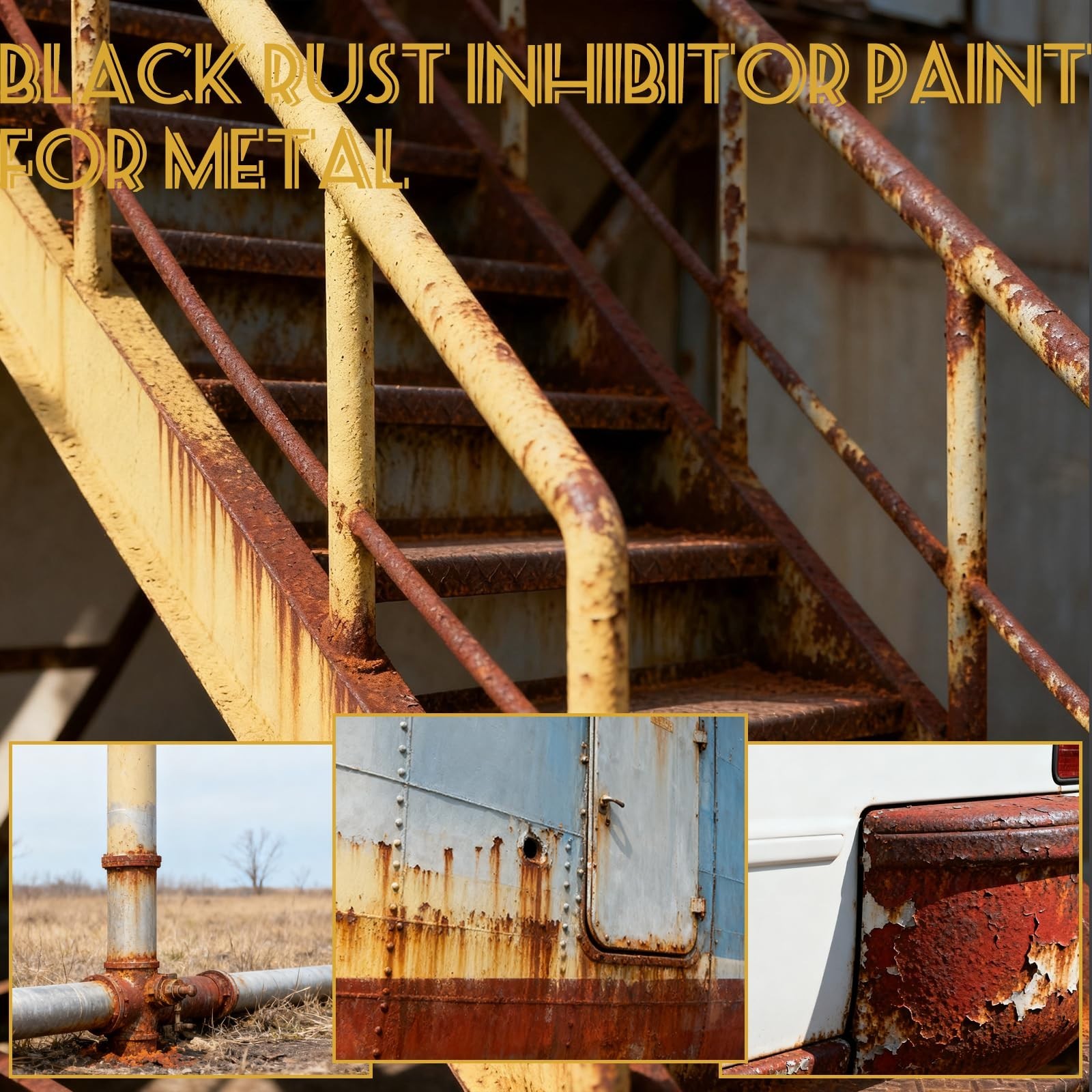 4-in-1 Rust Converter & Metal Primer, 0.52 Gal Black Rust Inhibitor Paint, Heat