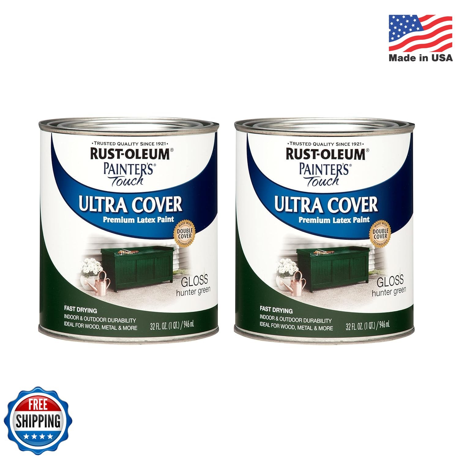 Rust-Oleum 1938502-2PK Painter’s Touch Latex Paint, Quart,1 Quarts (Pack of 2),