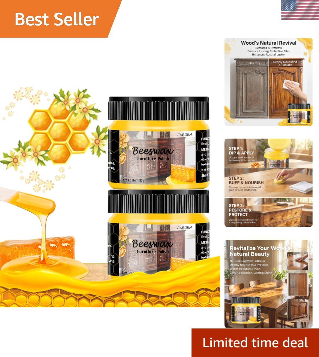 Multi-Purpose Beeswax Polish for Wood – Furniture Restoration & Care, 2-Pack
