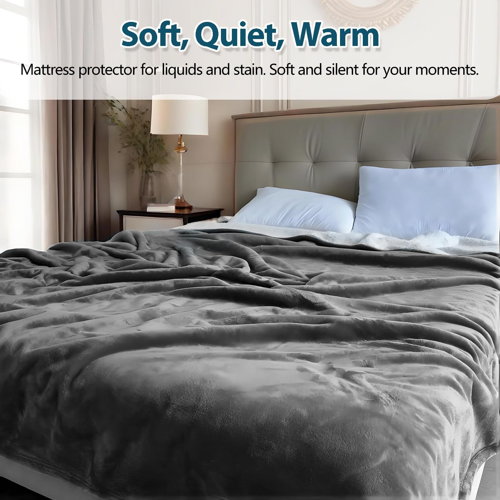 Waterproof and Stain Proof Blanket for Bed 80”x60”,Queen Size Grey Bed Dry Gua