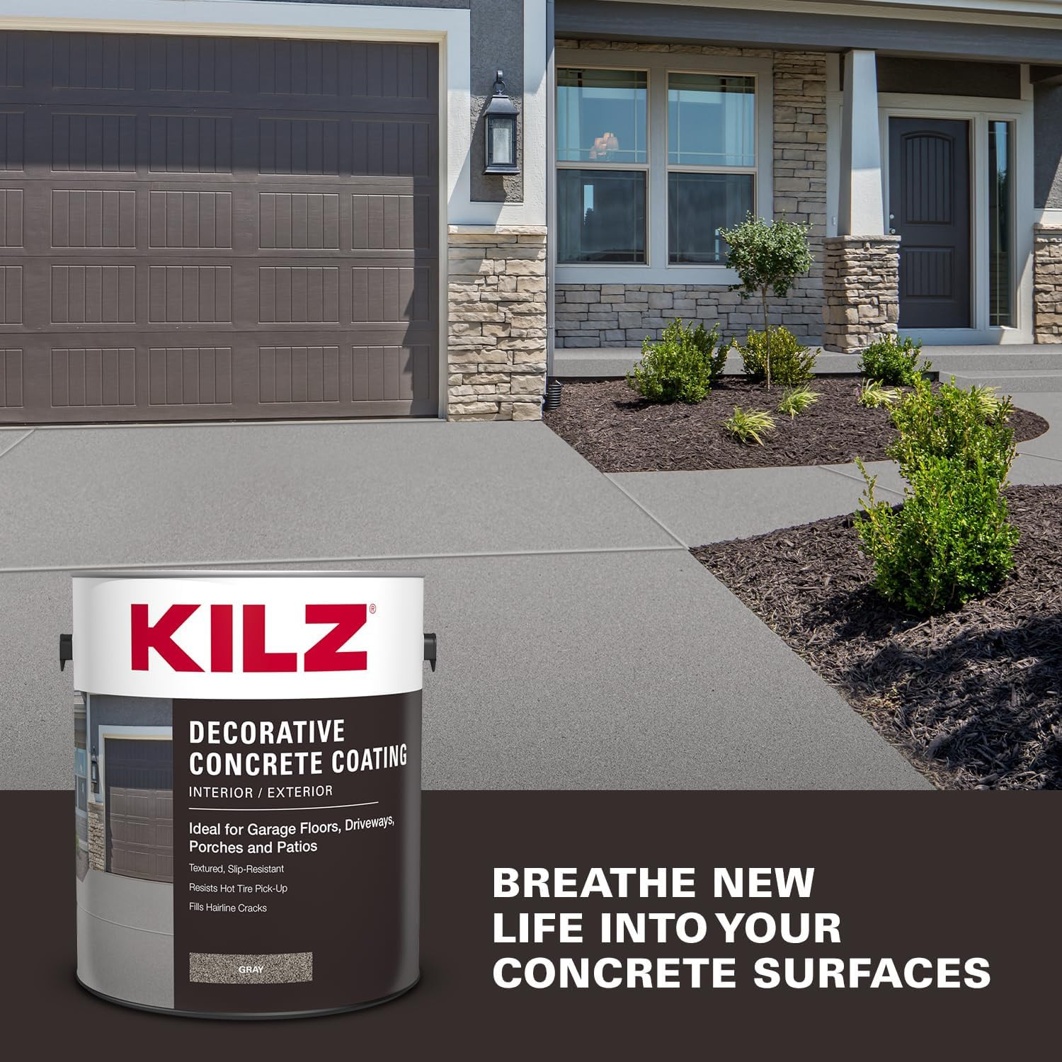 Decorative Concrete Coating, Slip-Resistant Gray Paint with Stone-Like Speckled
