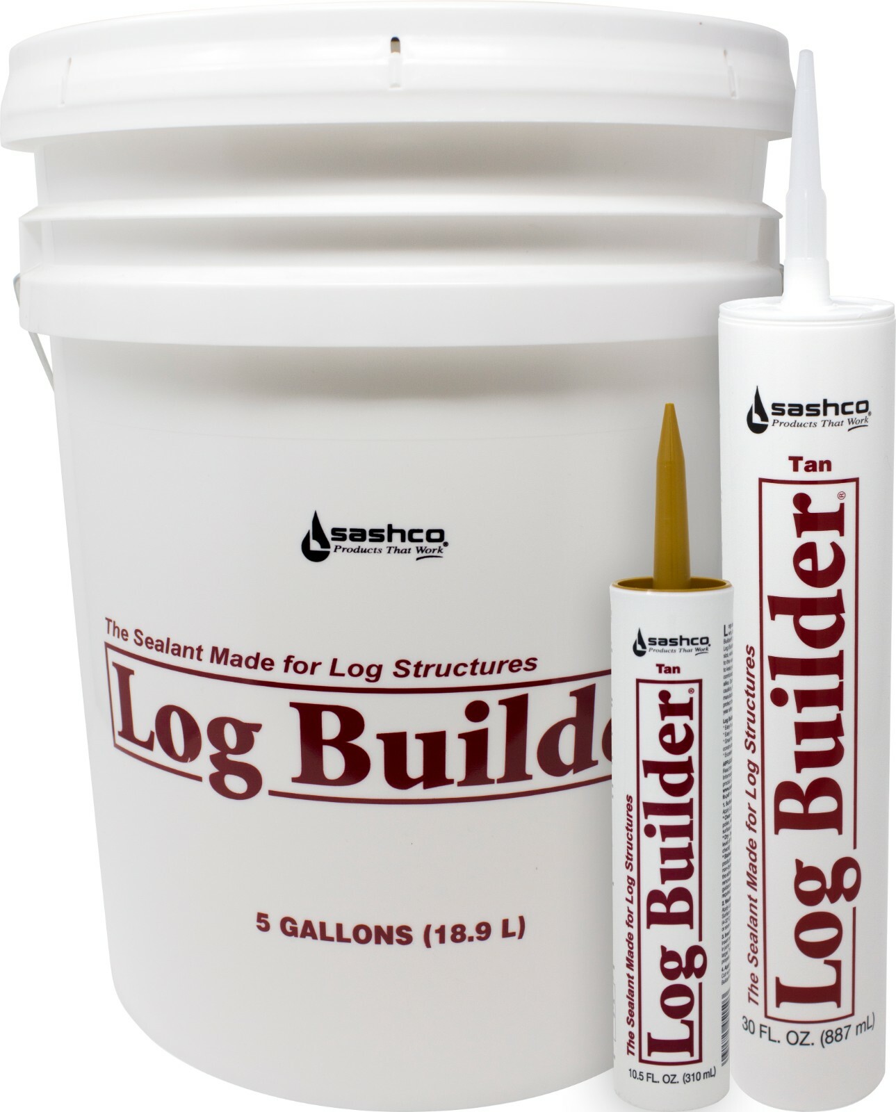 Sashco Log Builder 10.5oz, 30oz Tubes & 5 Gallon Pail – 3 colors