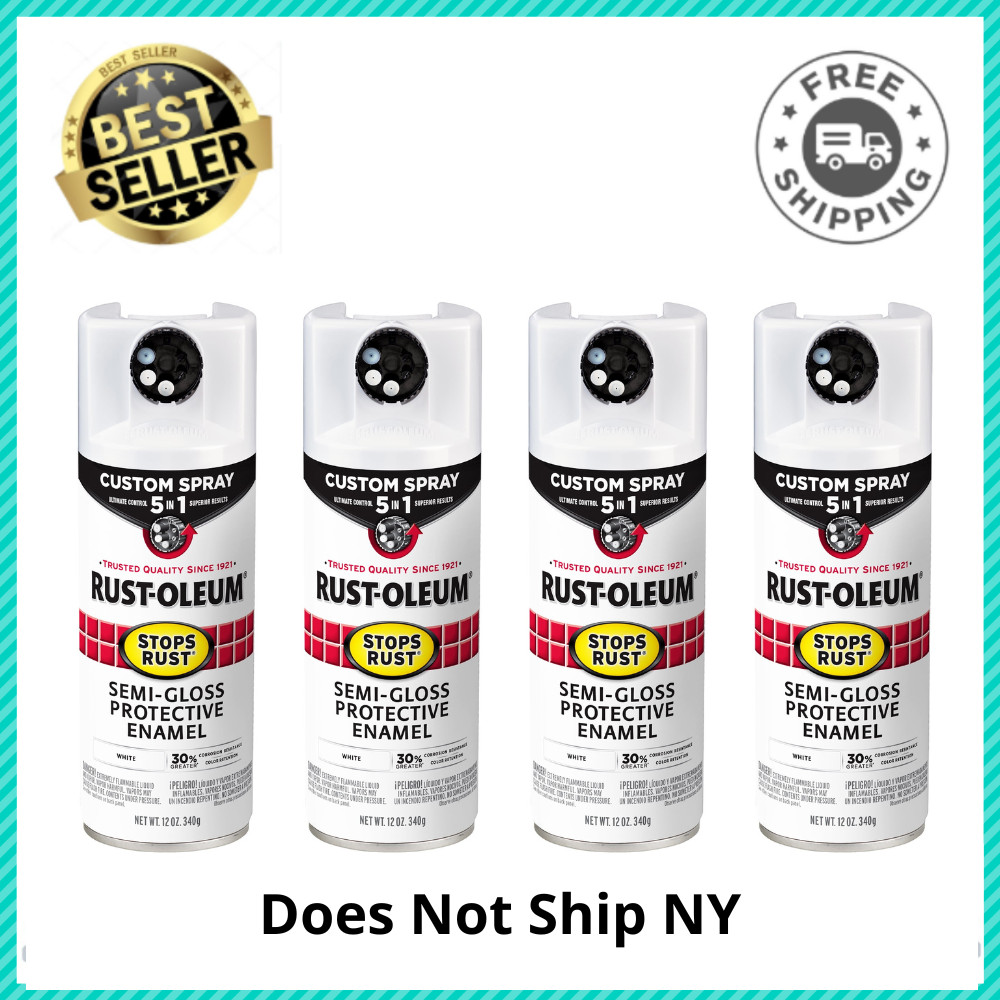 (4 Pack) Rust-Oleum Stops Rust 5-in-1 Semi-Gloss White Spray Paint 12 oz, 376910
